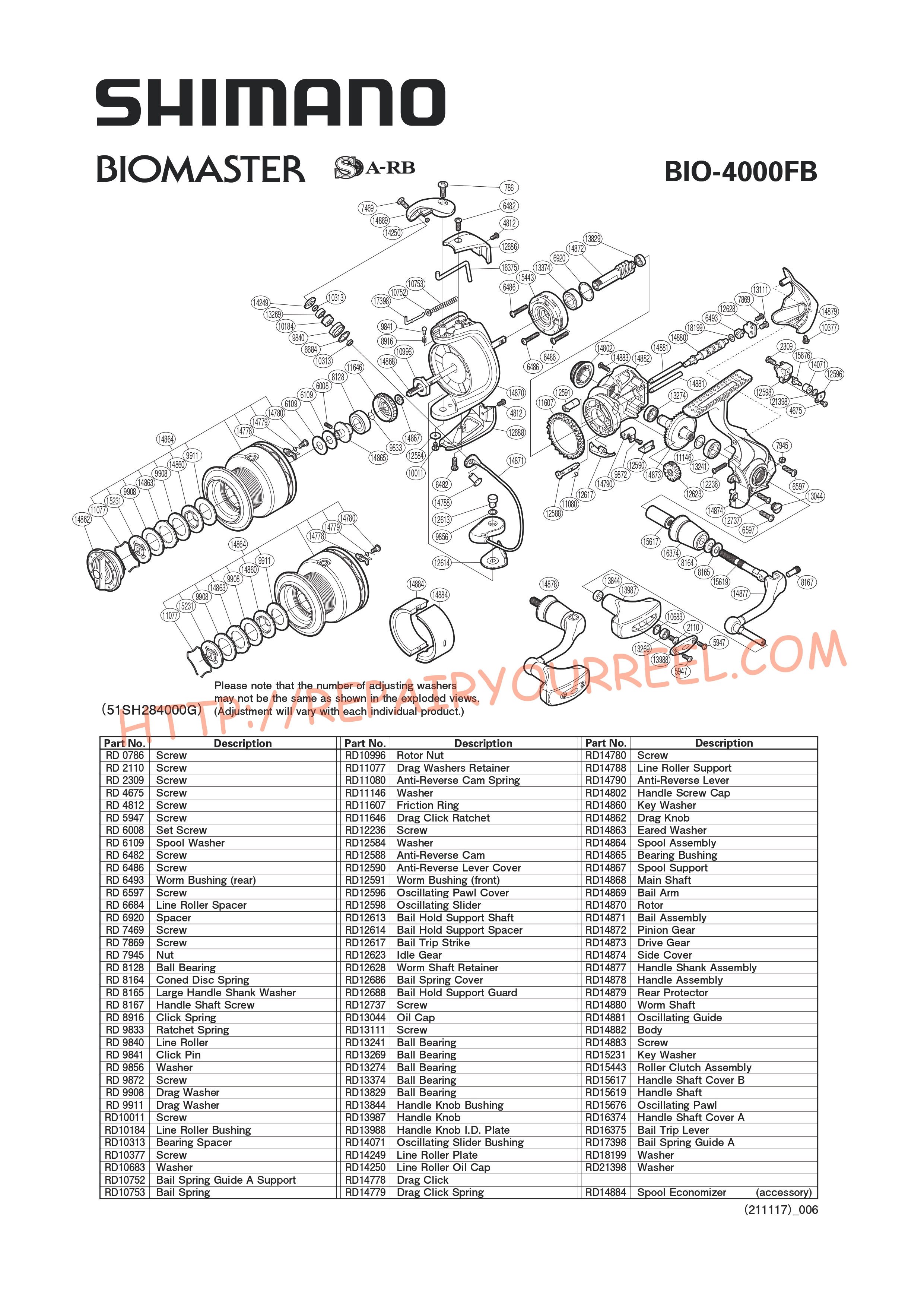 Exploded view of Shimano BIOMASTER 4000FB (2012)