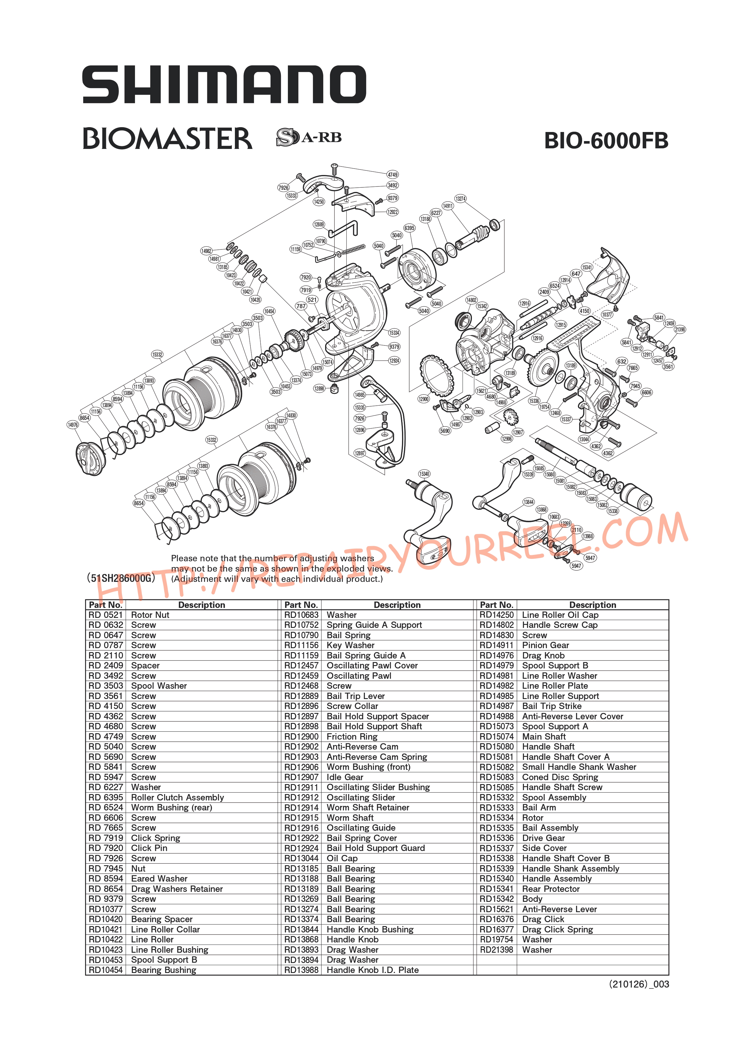 Exploded view of Shimano BIOMASTER 6000FB (2012)