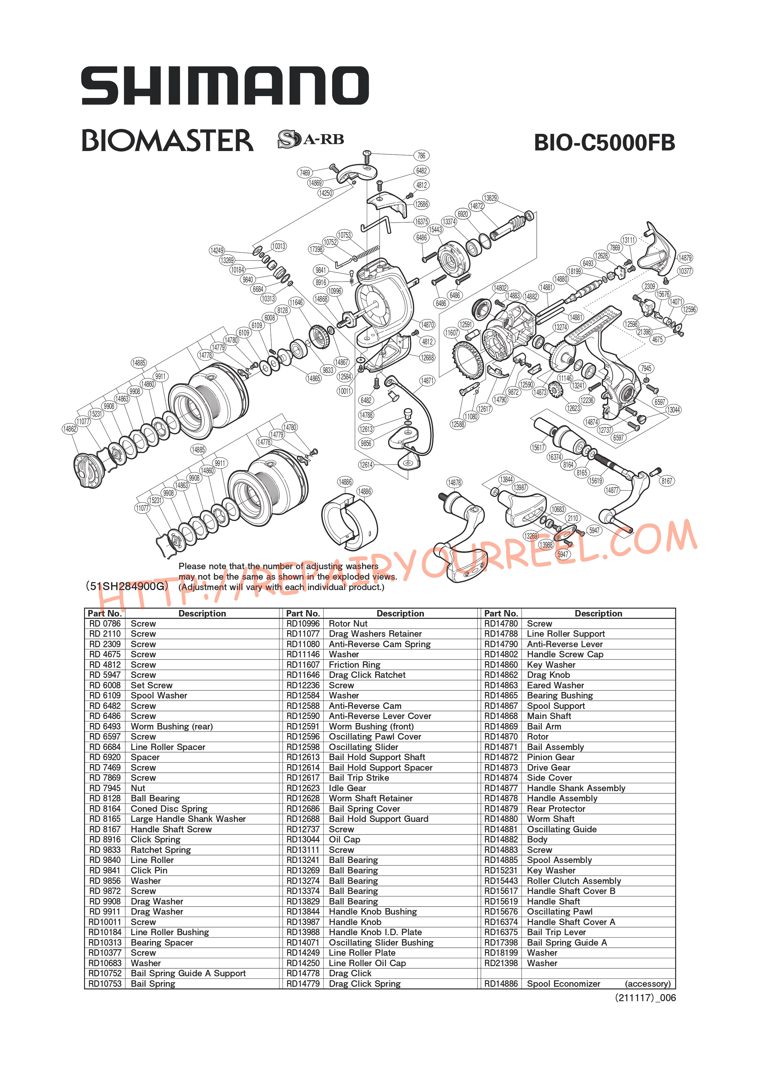 Exploded view of Shimano BIOMASTER C5000FB (2012)