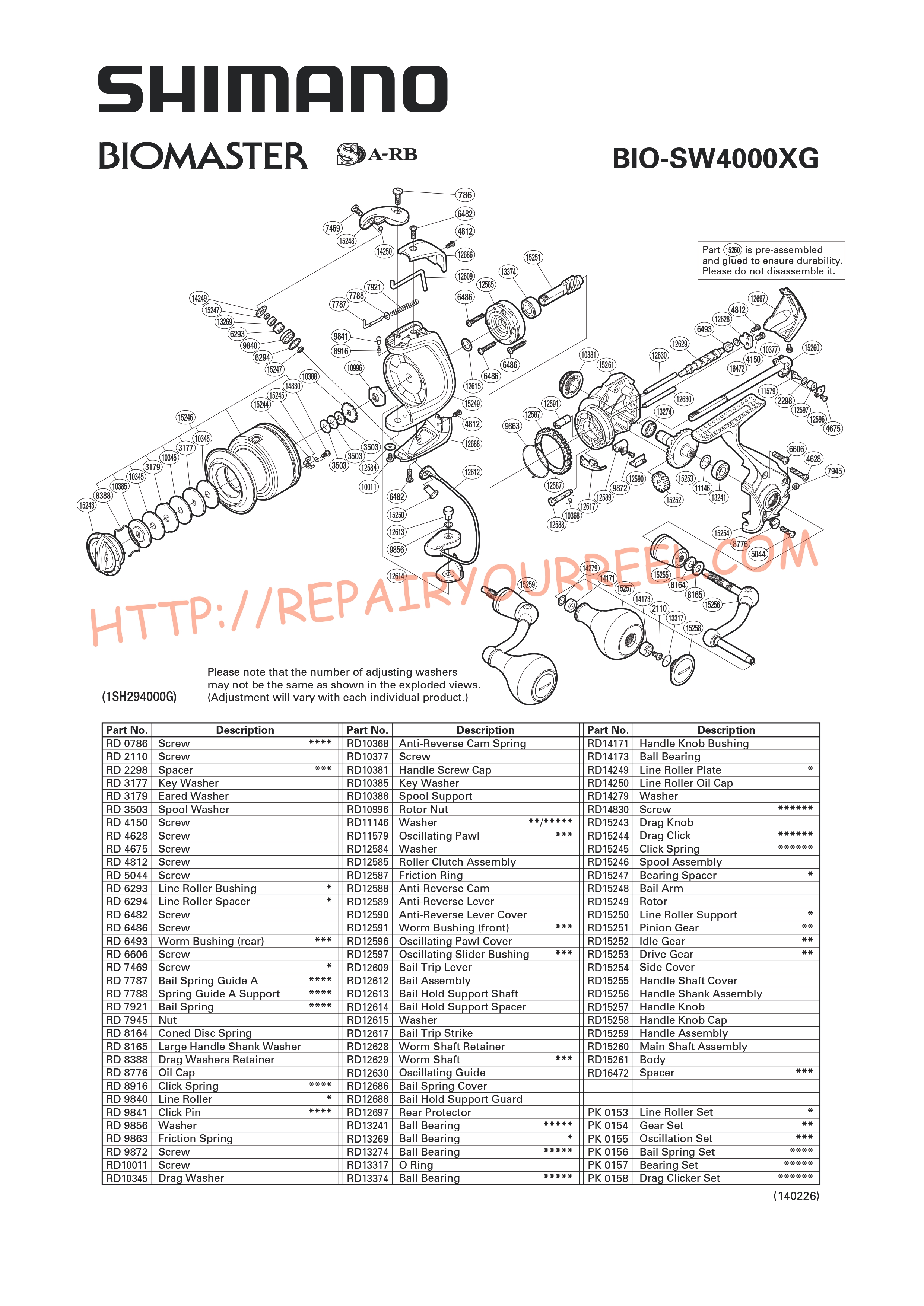 Exploded view of Shimano BIOMASTER SW4000XG (2012)