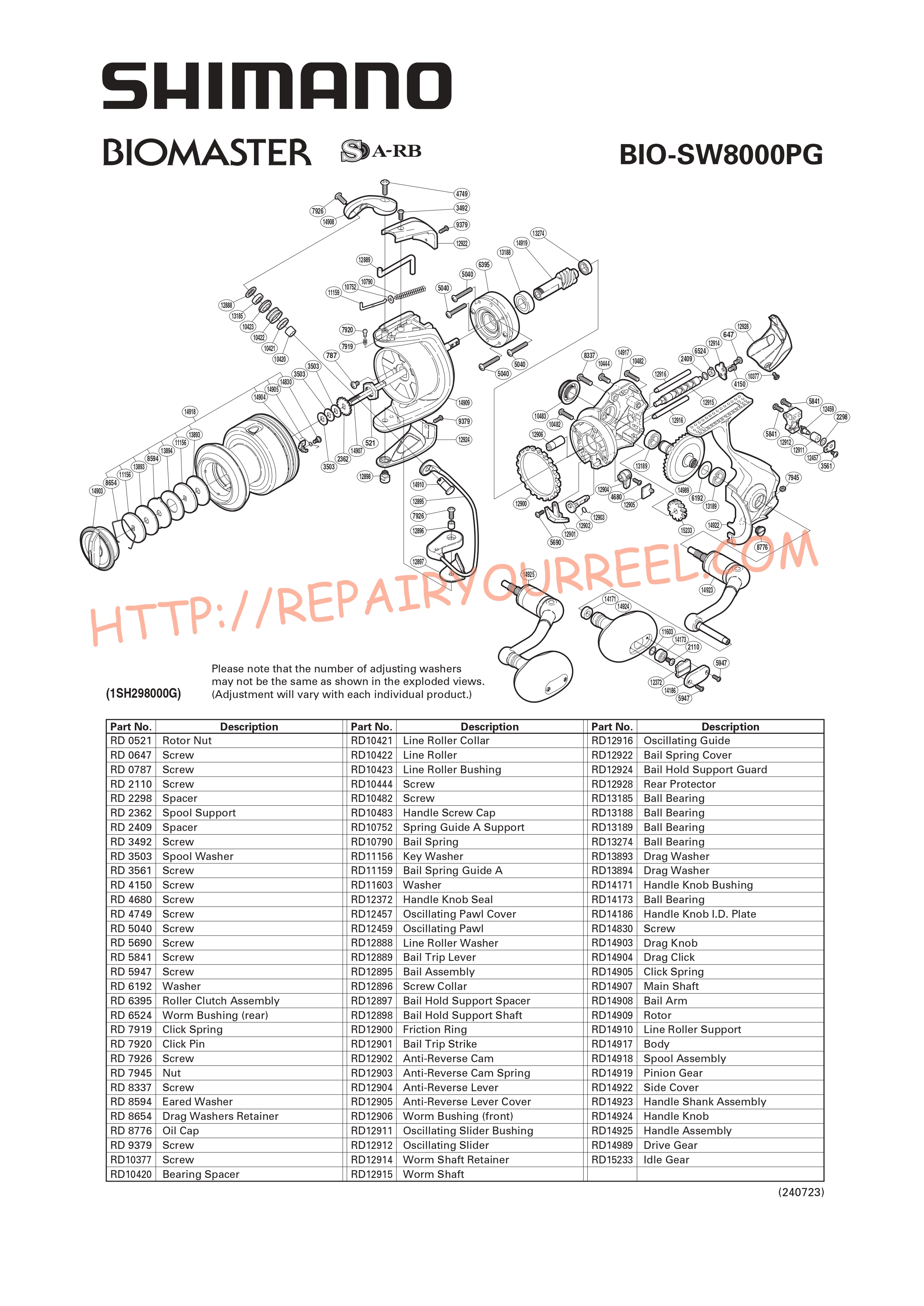 Exploded view of Shimano BIOMASTER SW8000PG (2012)