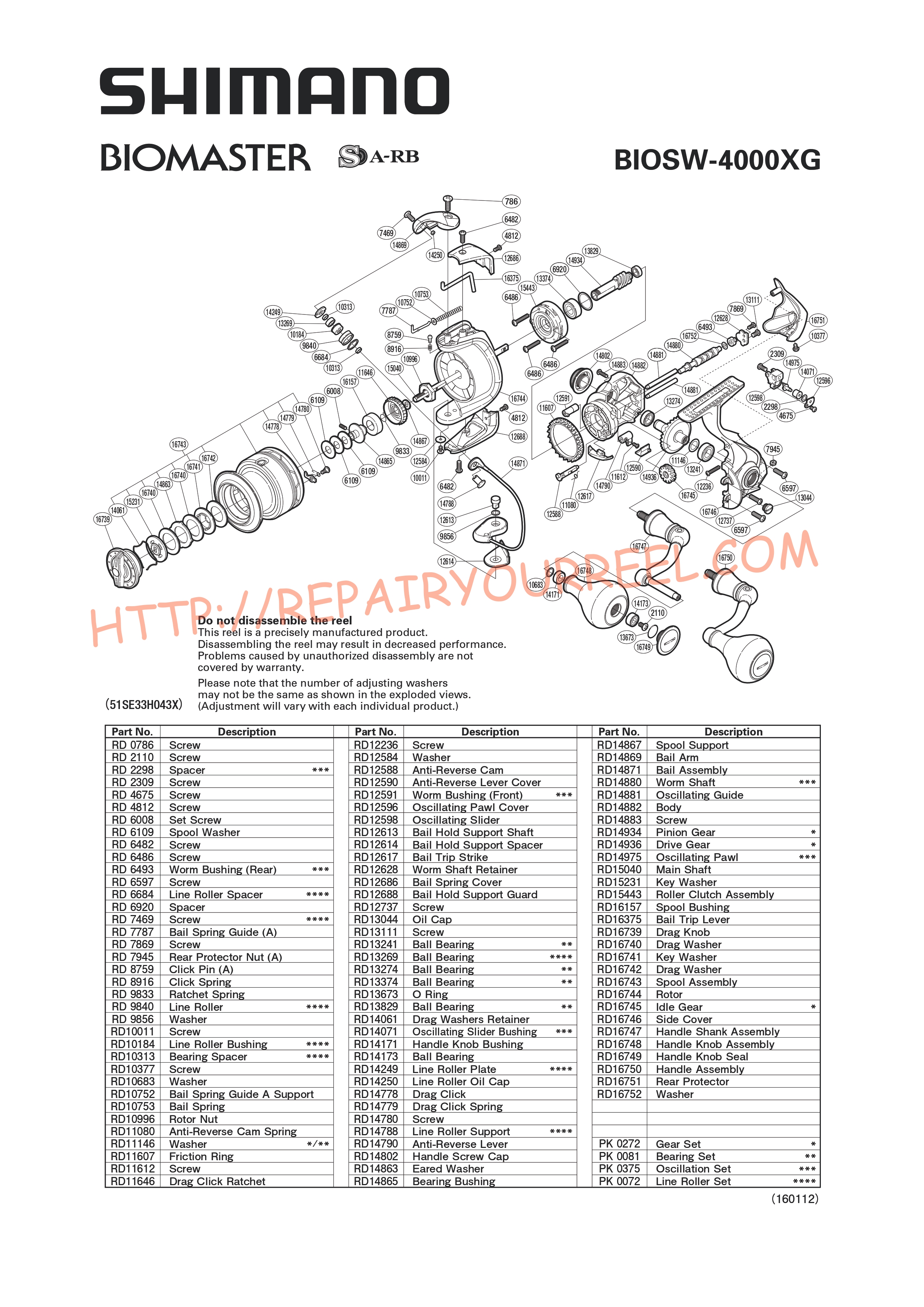 Exploded view of Shimano BIOMASTER SWA4000XG (2013)