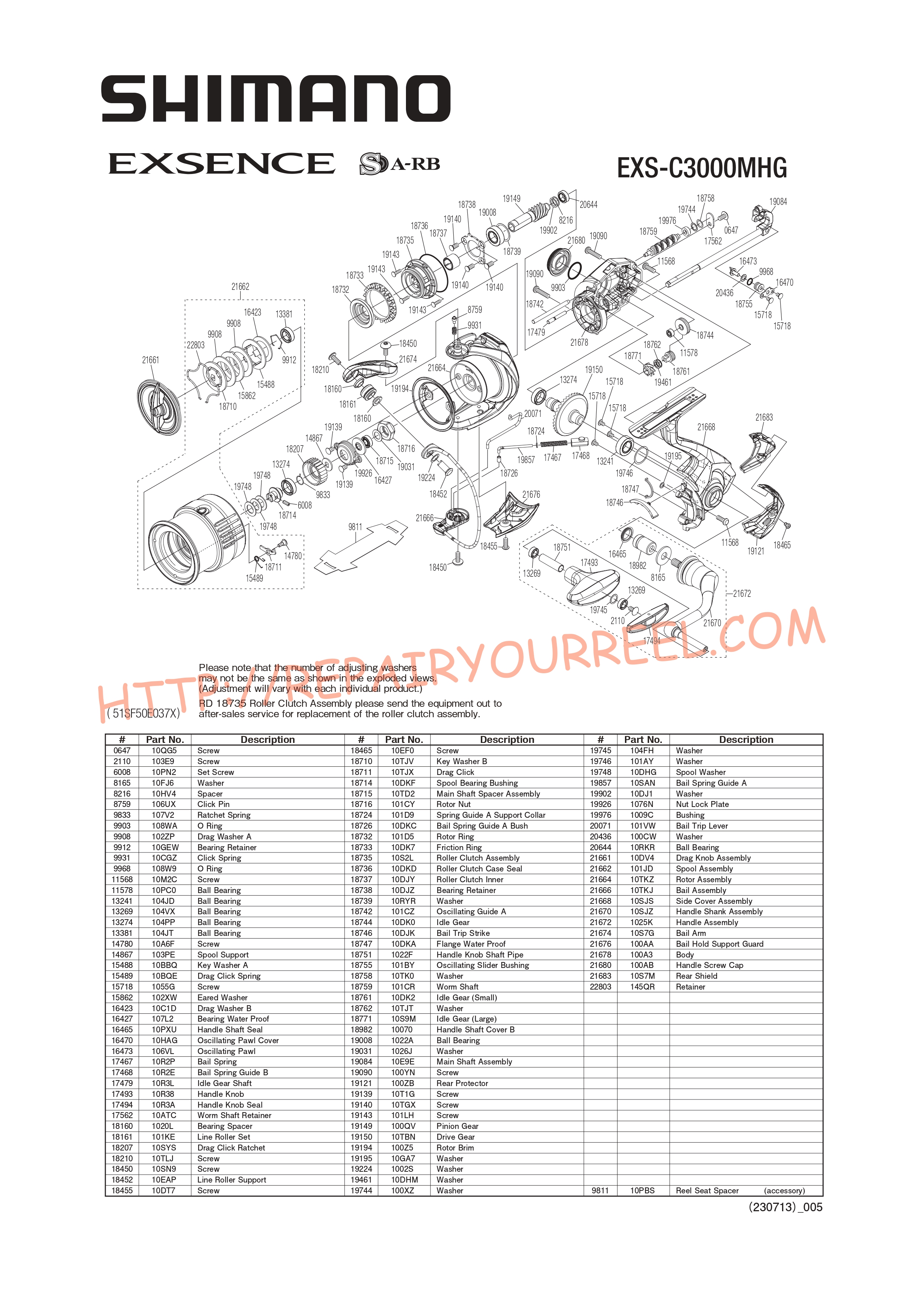 Exploded view of Shimano EXSENCE C3000MHGA (2021)