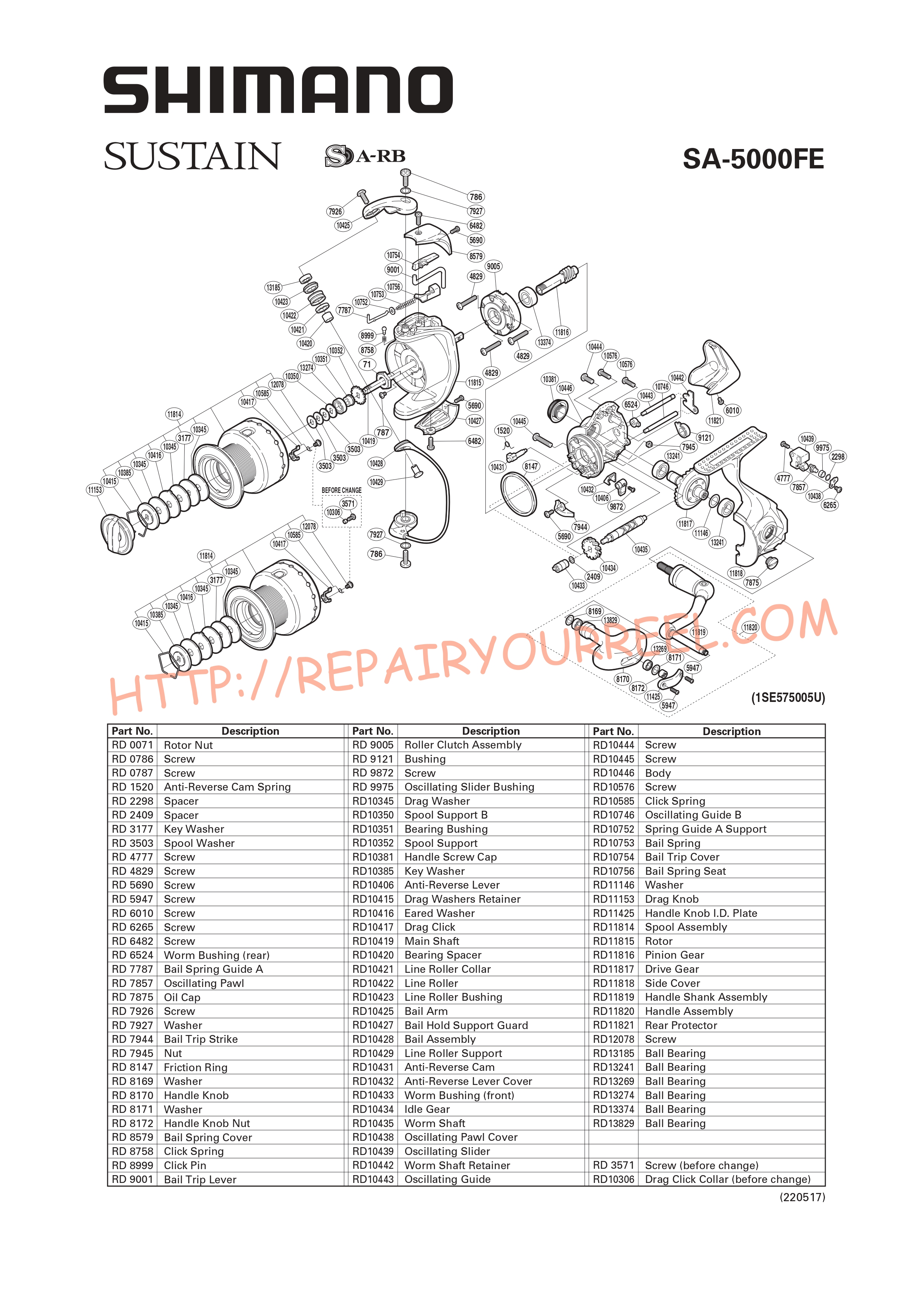 Exploded view of Shimano SUSTAIN 5000FE (2008)