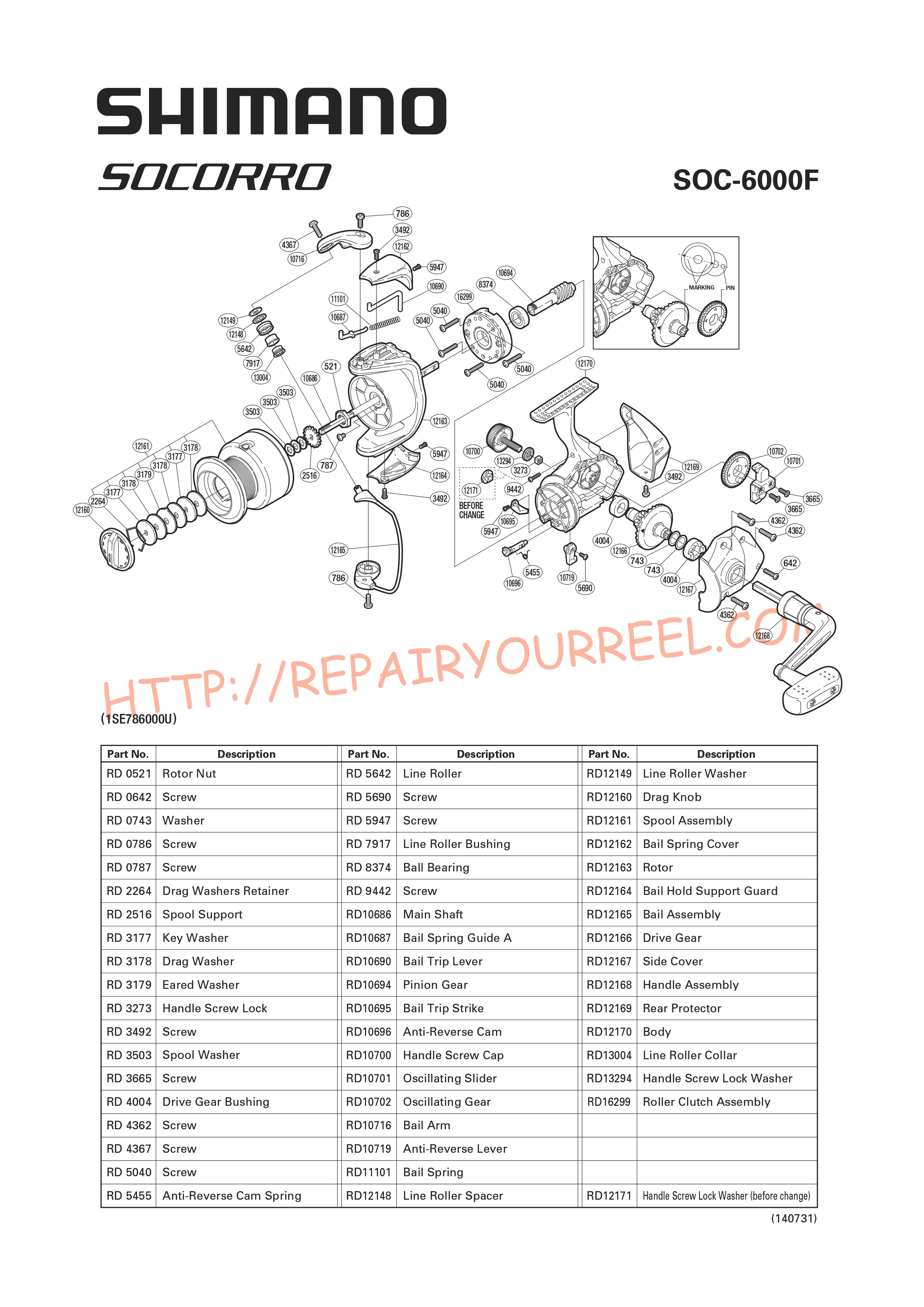 Exploded view of Shimano SOCORRO 6000F (2008)