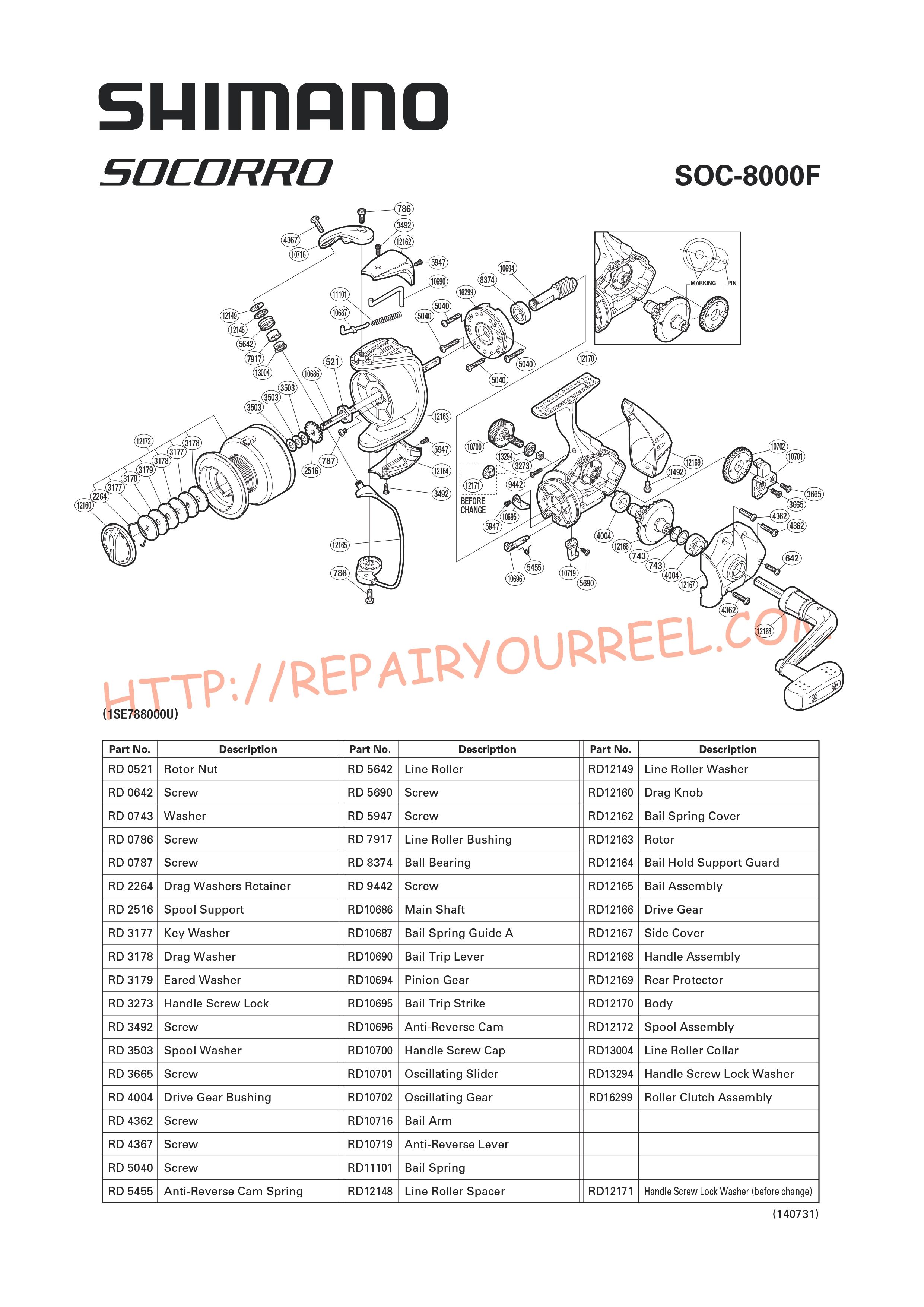 Exploded view of Shimano SOCORRO 8000F (2008)