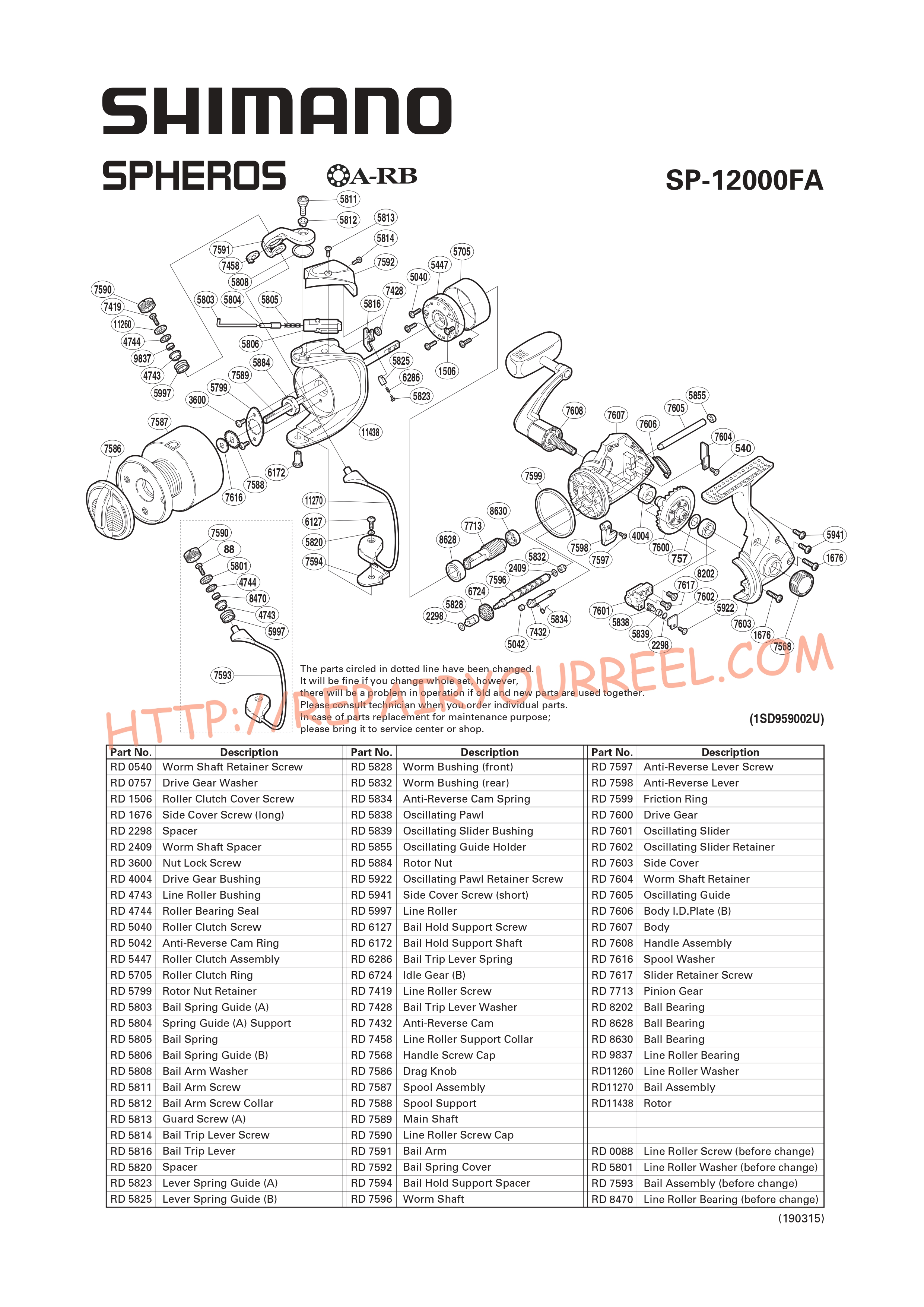 Exploded view of Shimano SPHEROS 12000FA (2002)