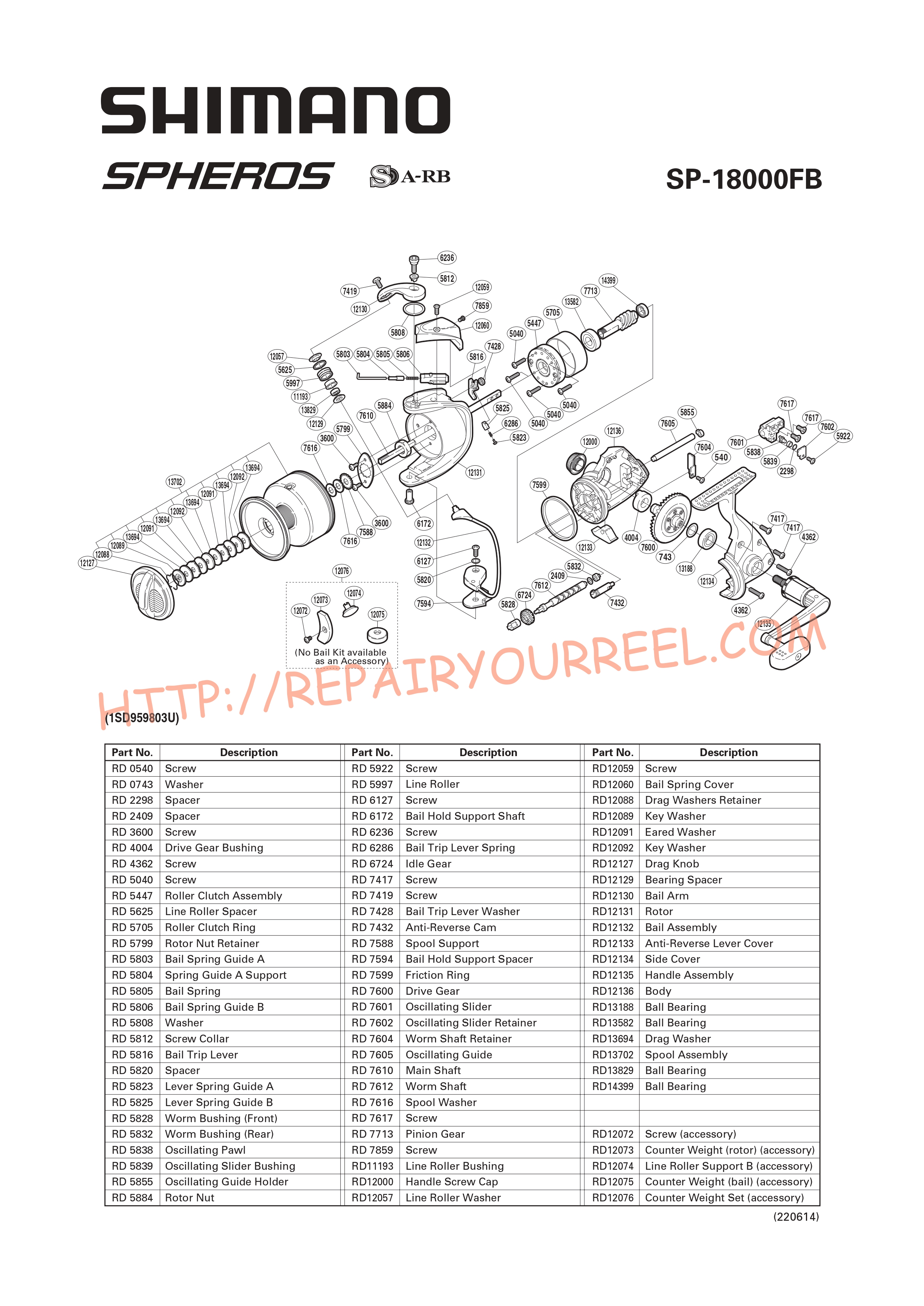 Exploded view of Shimano SPHEROS 18000FB (2008)