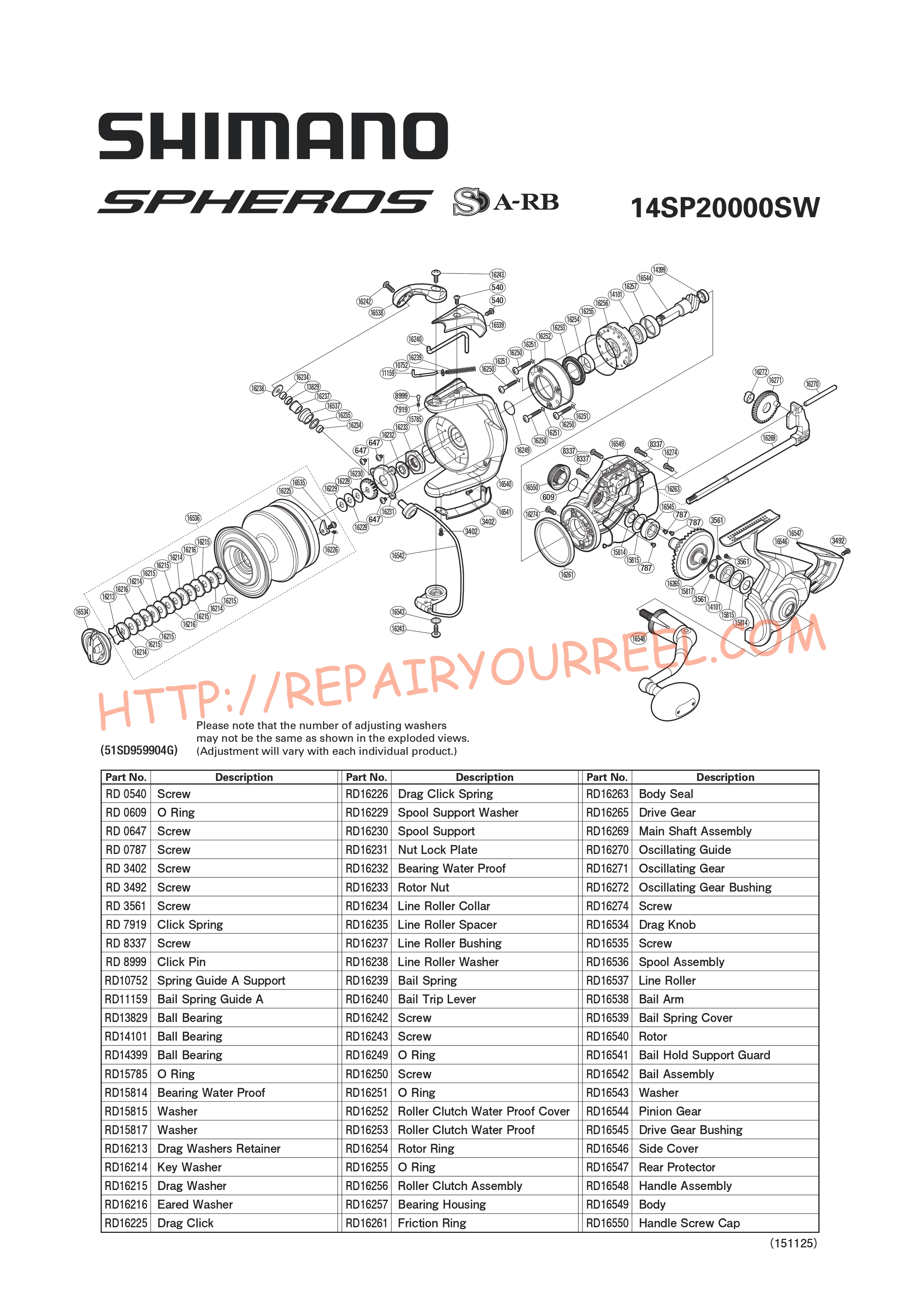 Exploded view of Shimano SPHEROS 20000SW (2014)