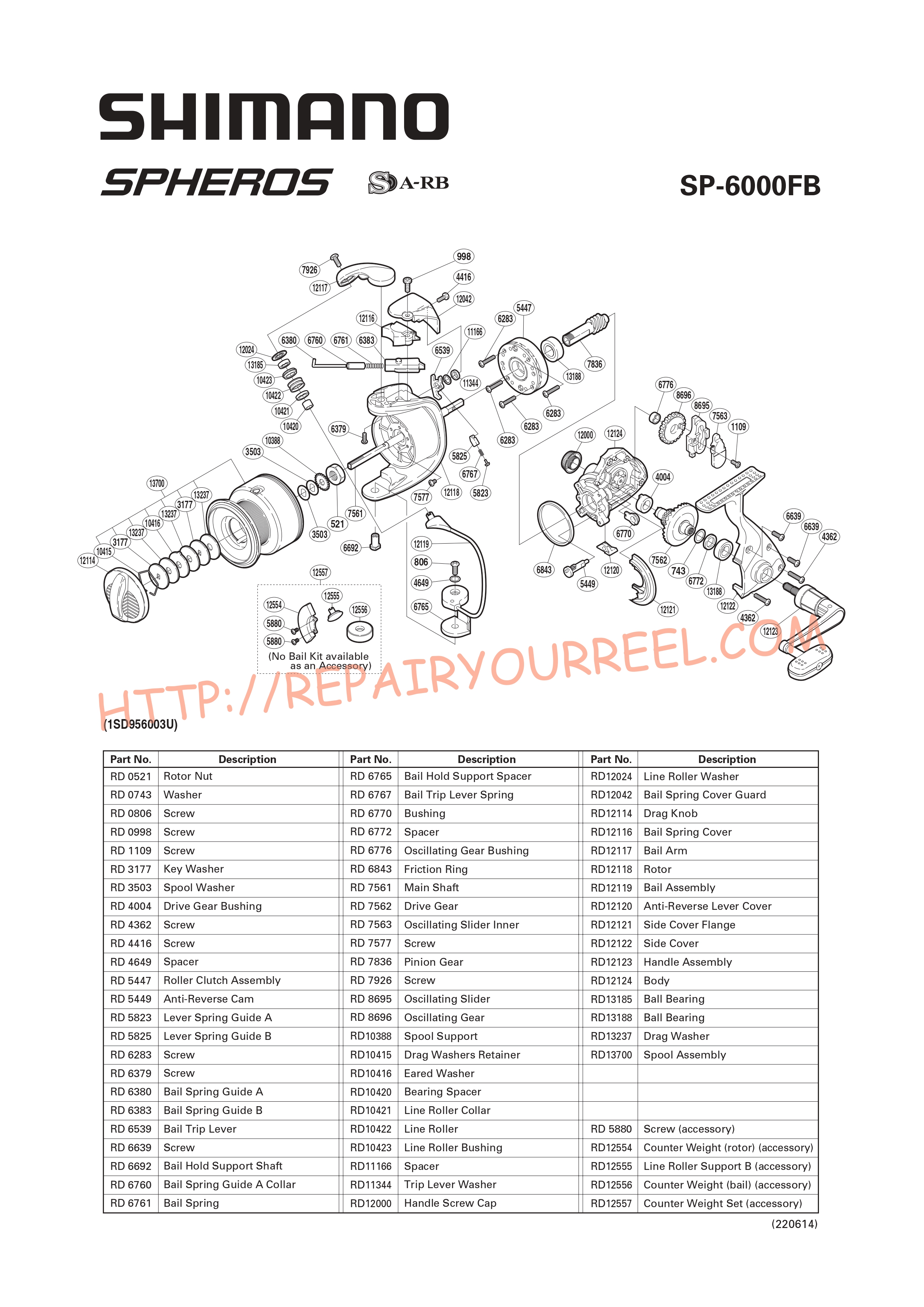 Exploded view of Shimano SPHEROS 6000FB (2008)