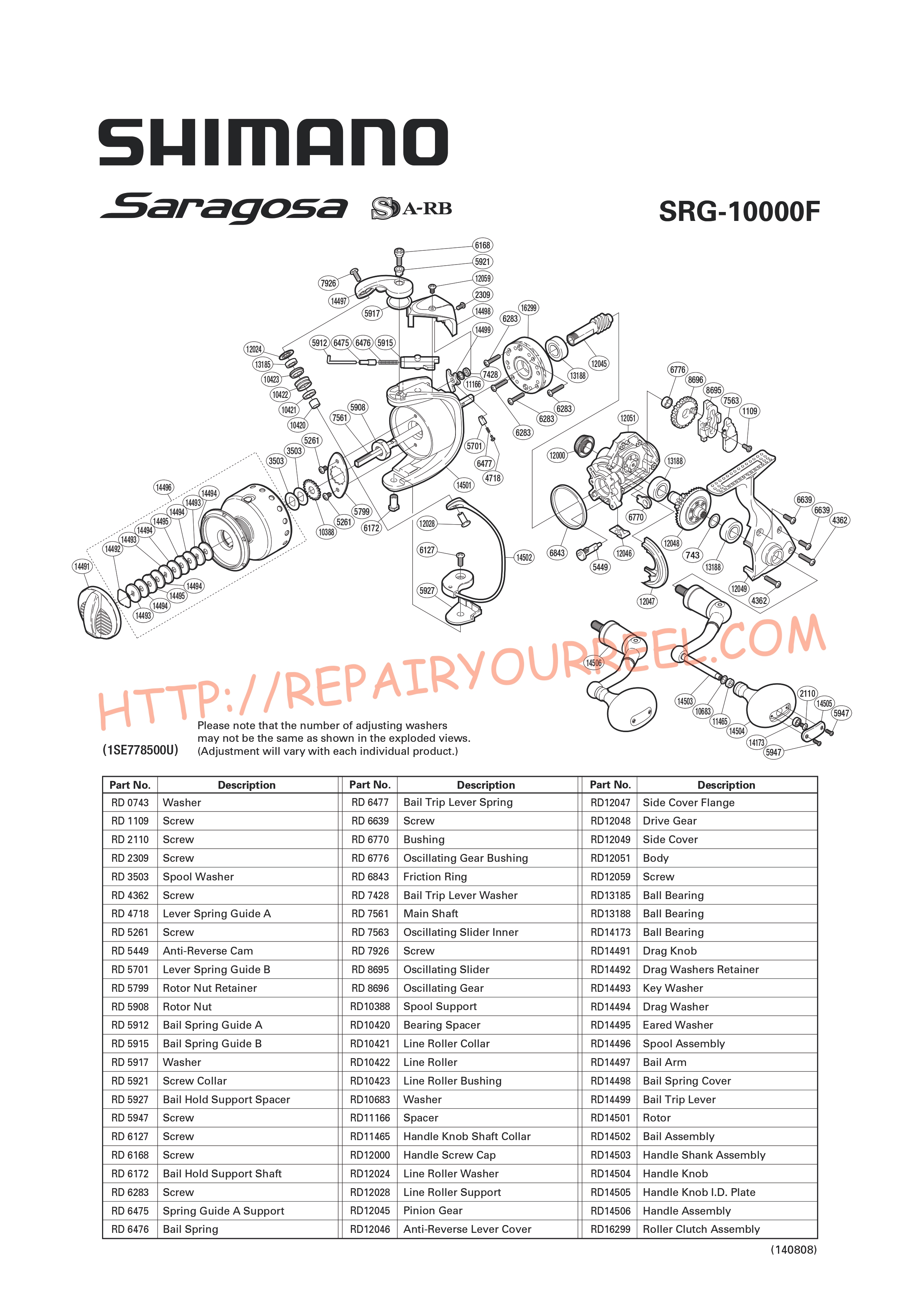 Exploded view of Shimano SARAGOSA 10000F (2011)