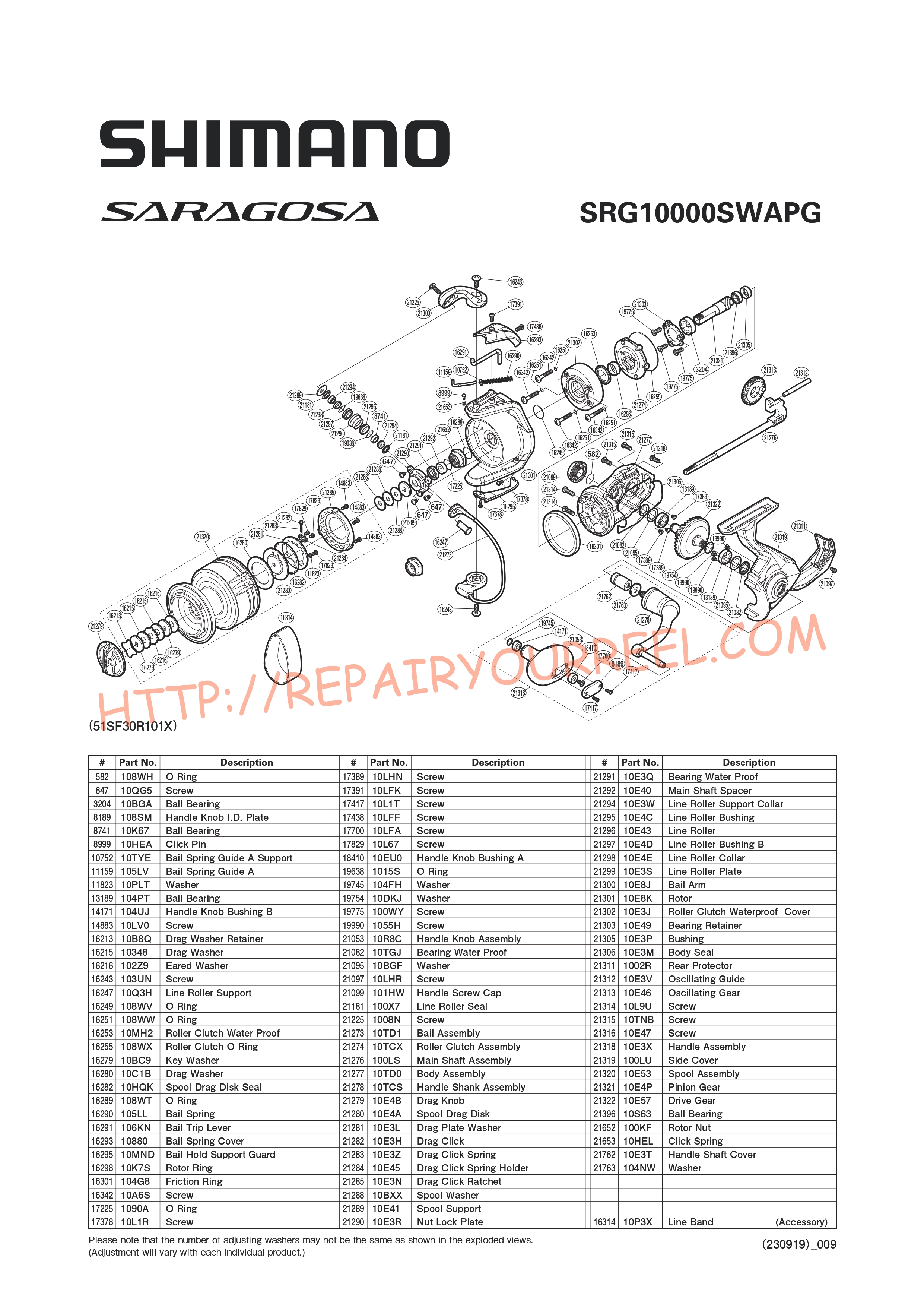 Exploded view of Shimano SARAGOSA 10000SWAPG