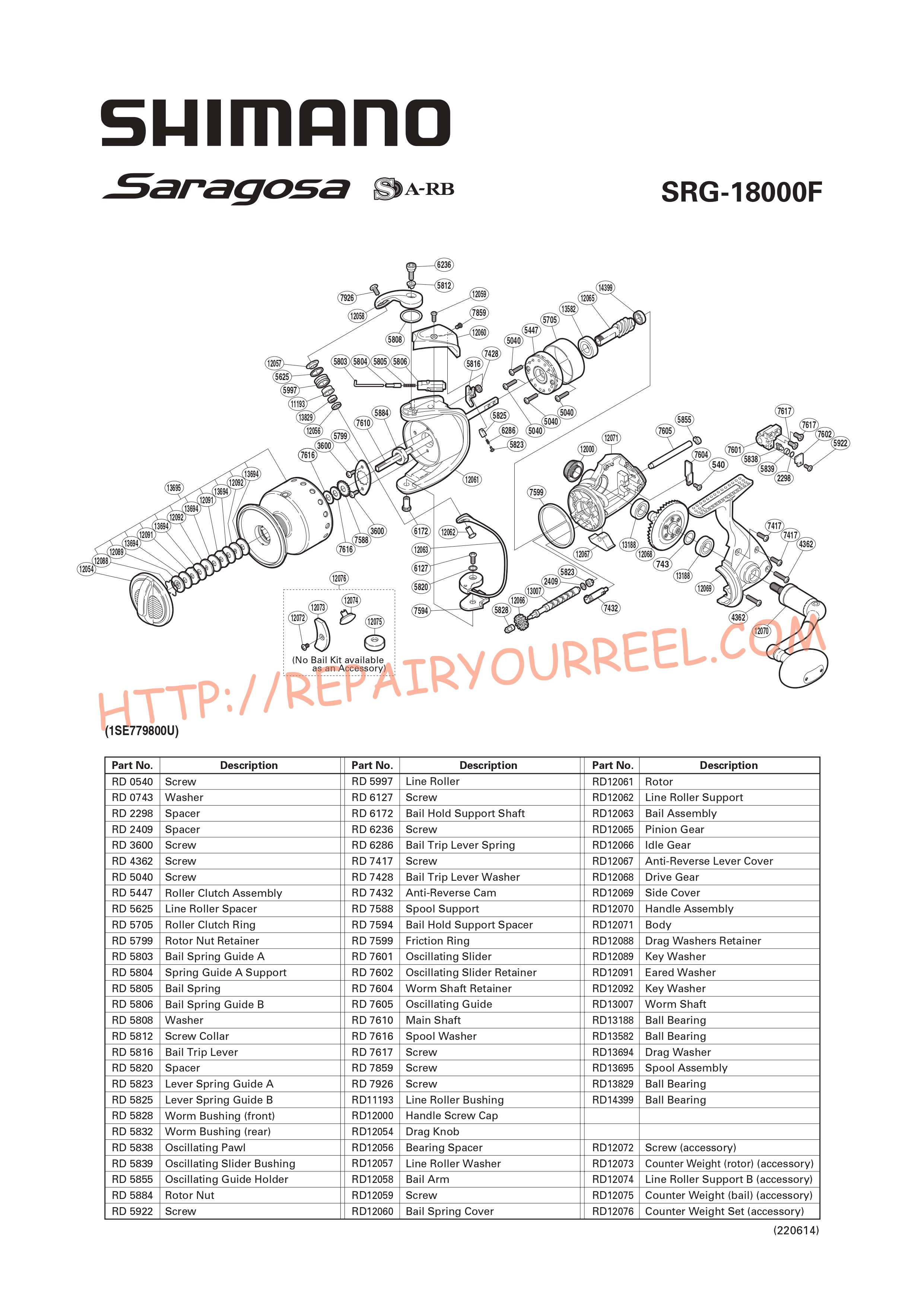 Exploded view of Shimano SARAGOSA 18000F (2008)