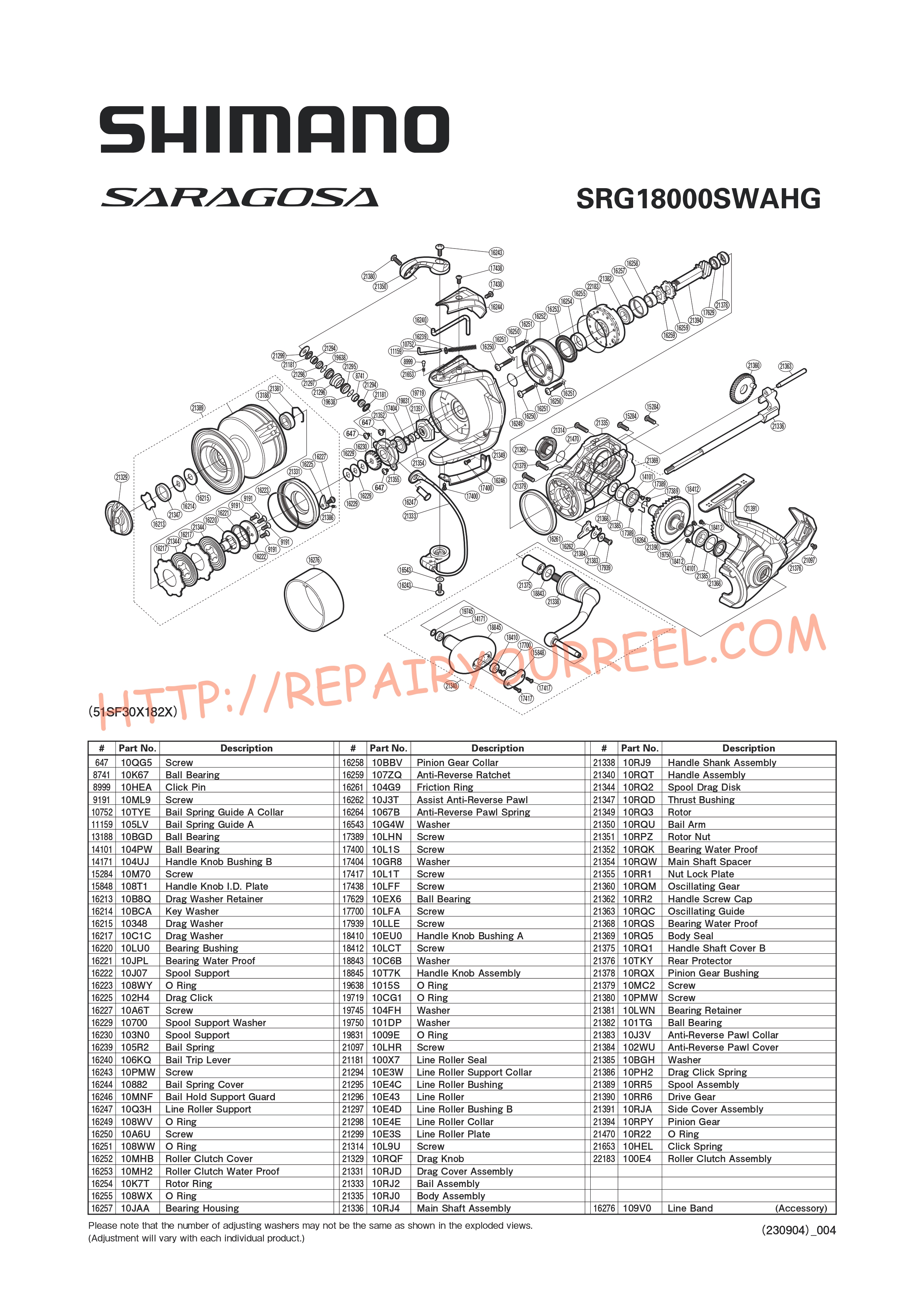 Exploded view of Shimano SARAGOSA 18000SWAHG