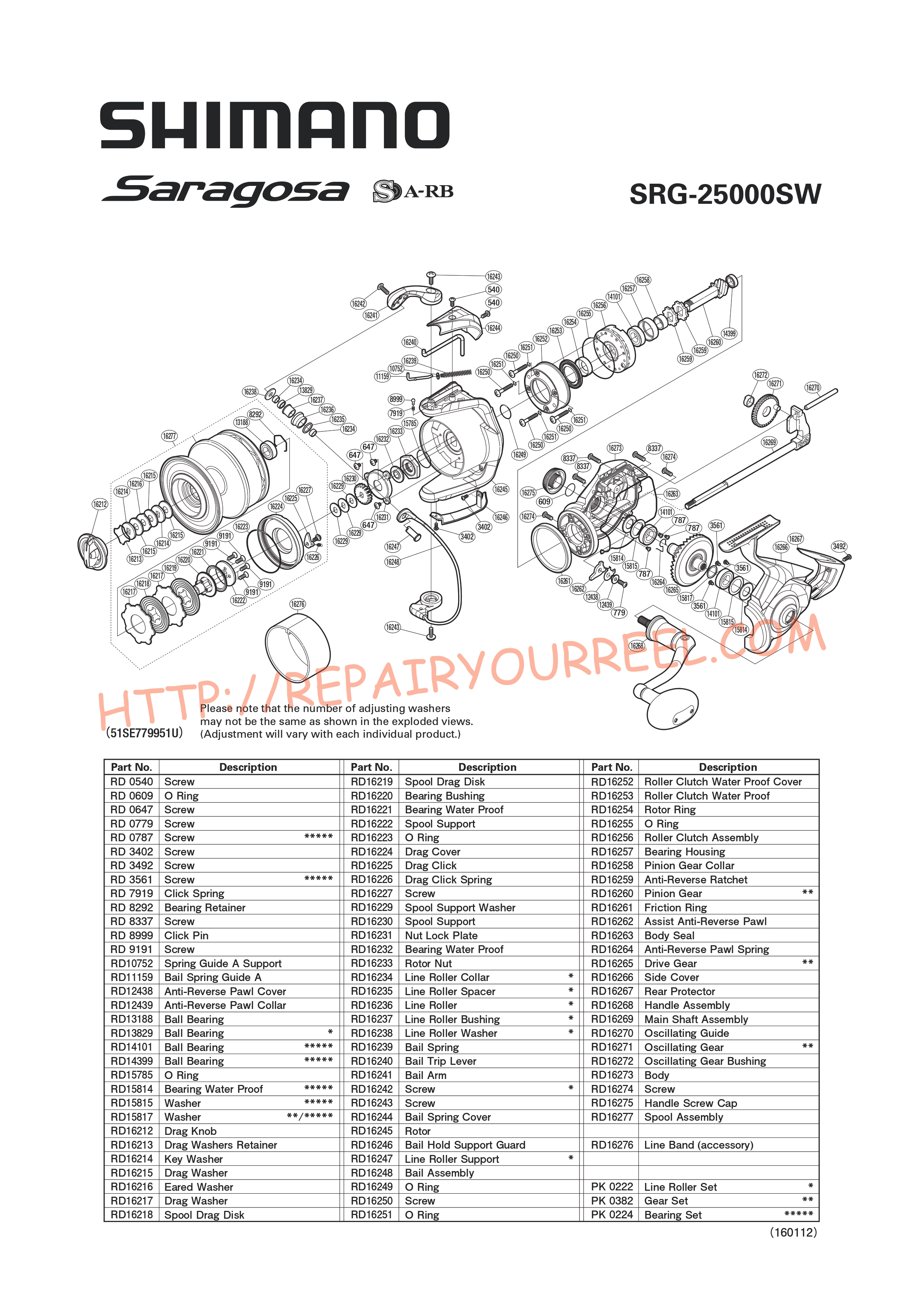 Exploded view of Shimano SARAGOSA 25000SW (2014)