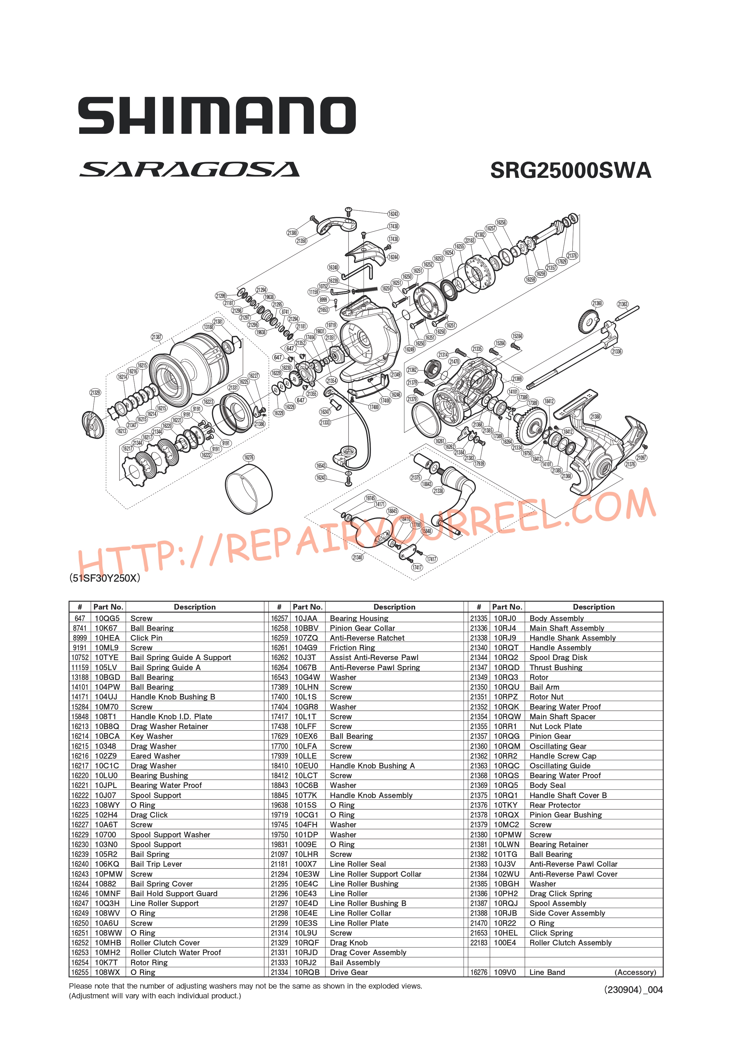 Exploded view of Shimano SARAGOSA 25000SWA