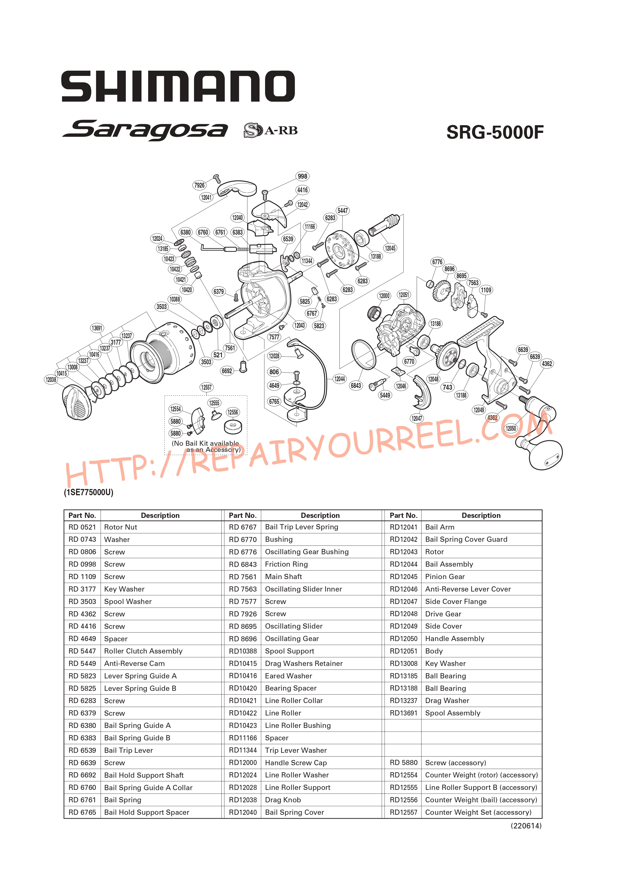 Exploded view of Shimano SARAGOSA 5000F (2008)