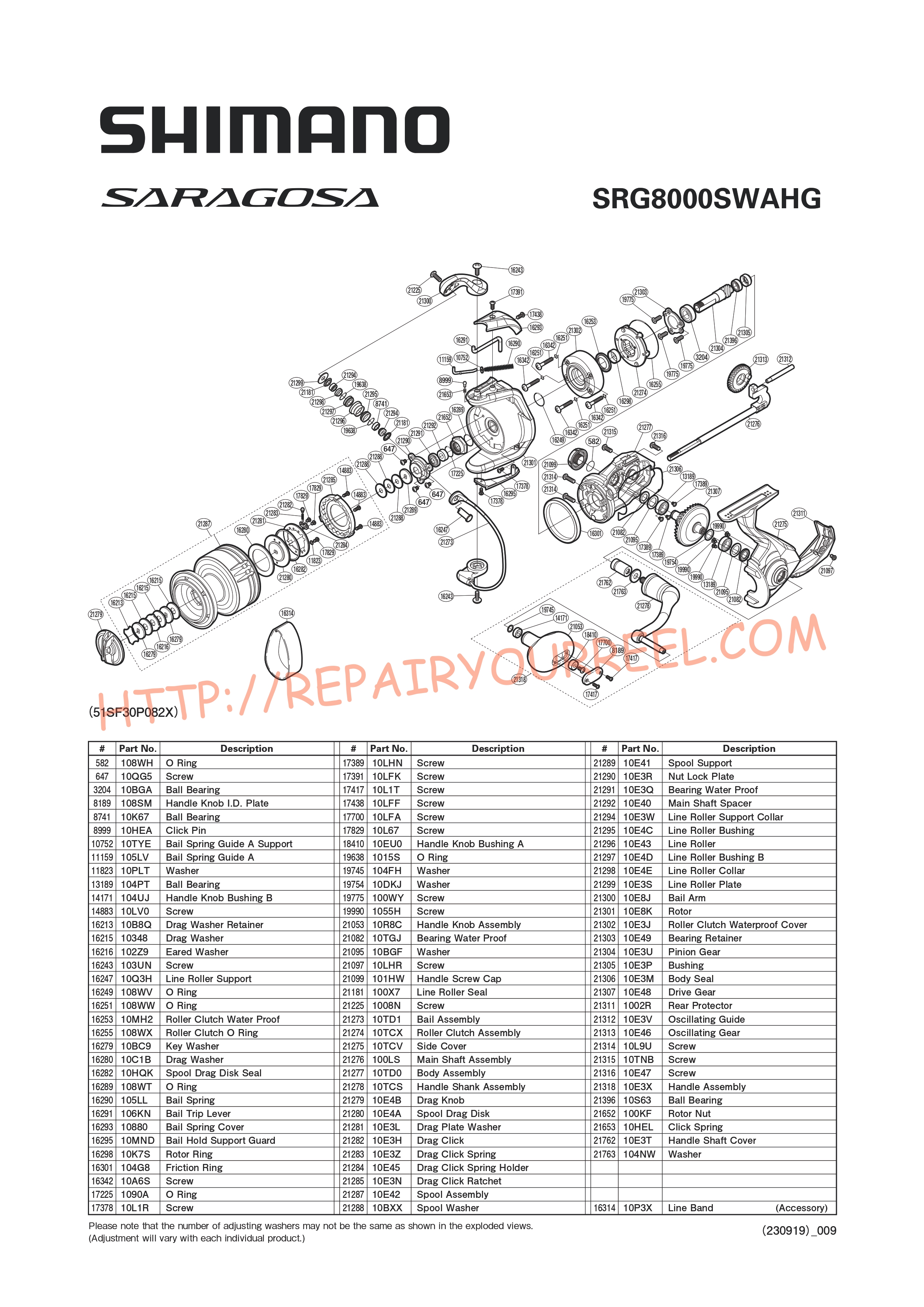 Exploded view of Shimano SARAGOSA 8000SWAHG