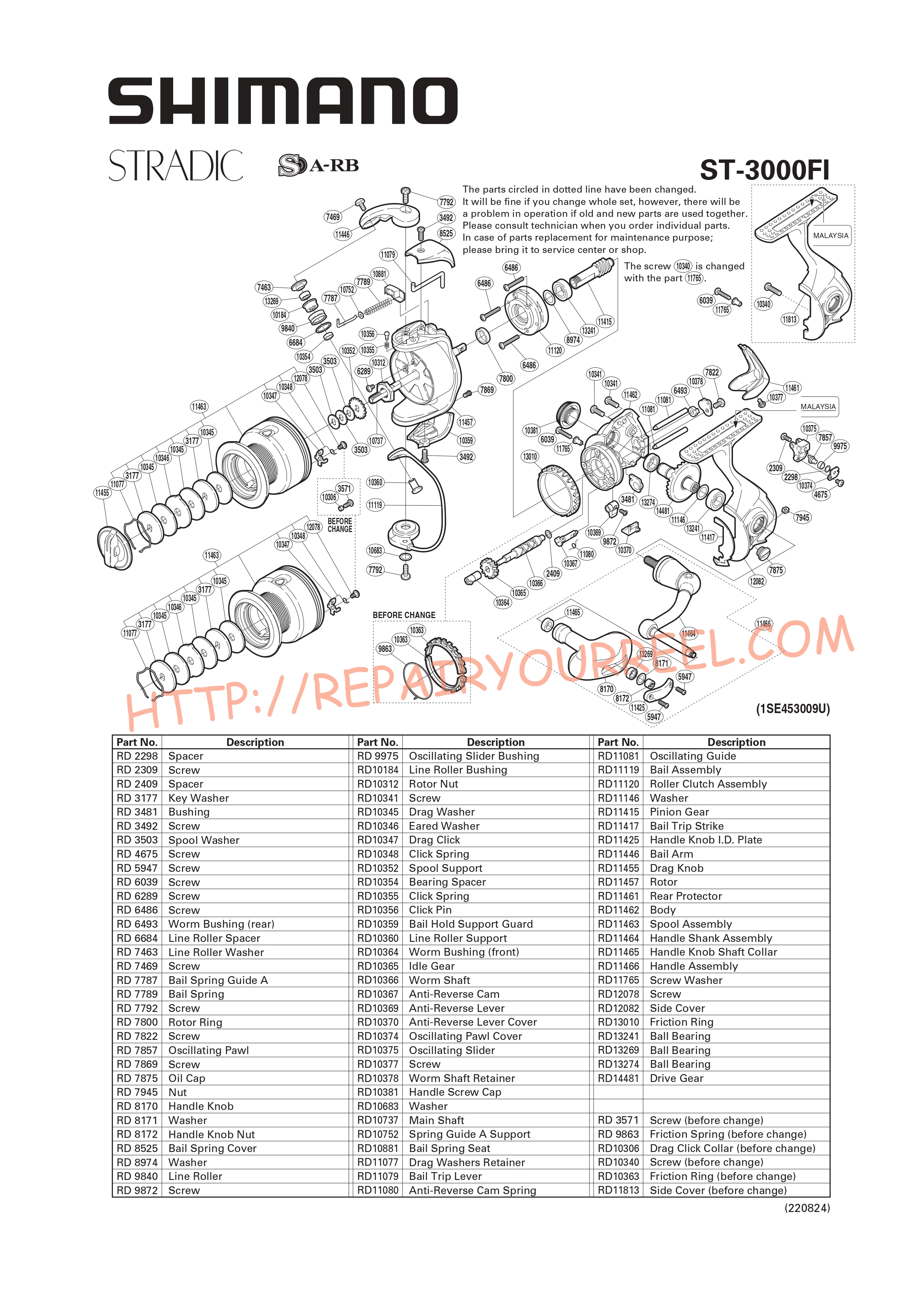 Exploded view of Shimano STRADIC 3000FI (2008)