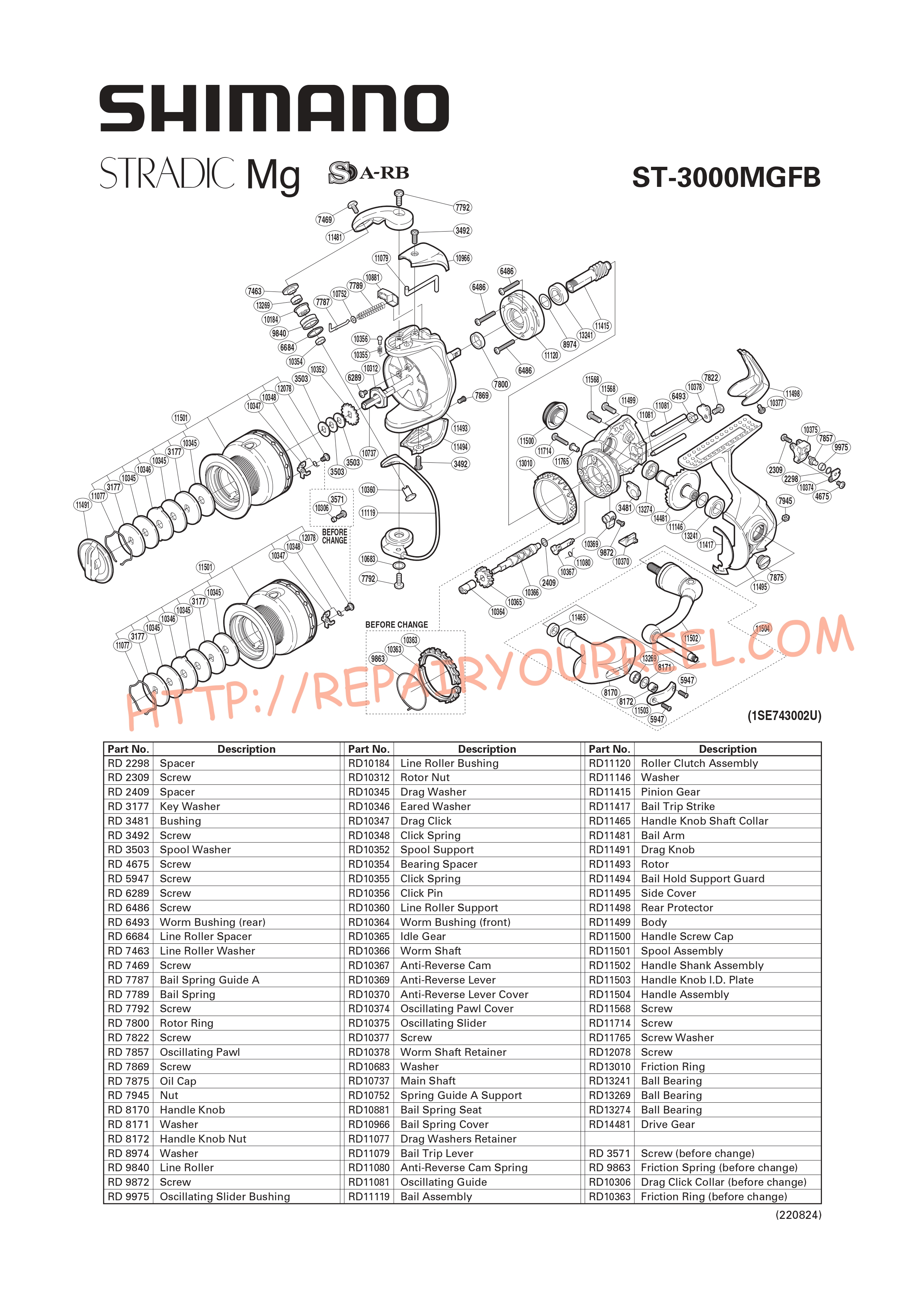 Exploded view of Shimano STRADIC 3000MGFB (2008)