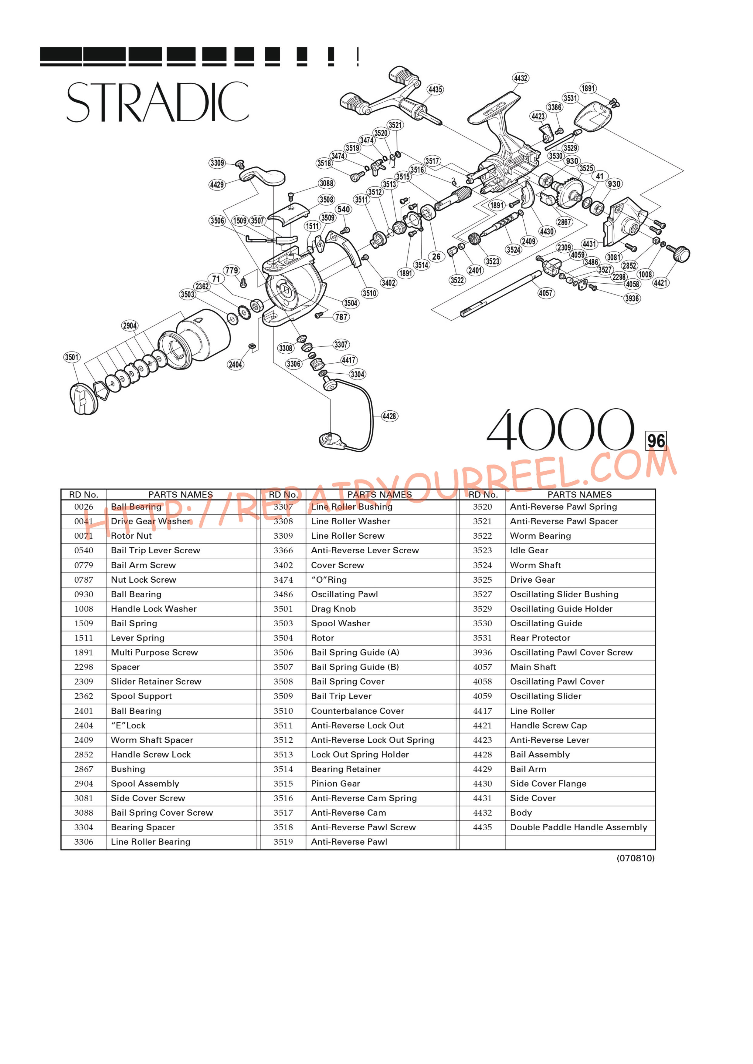 Exploded view of Shimano STRADIC 4000GR (1996)