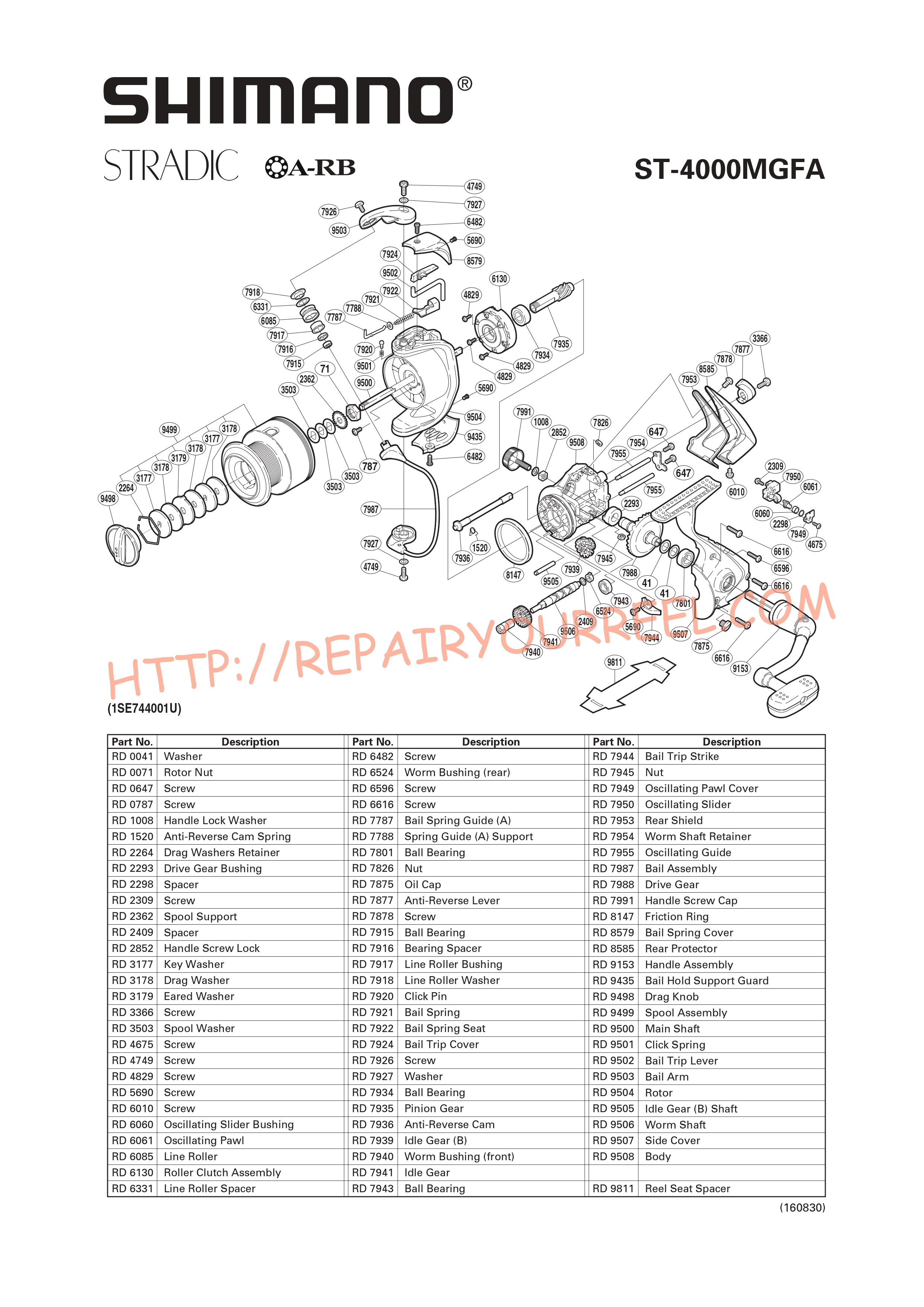 Exploded view of Shimano STRADIC 4000MGFA (2005)