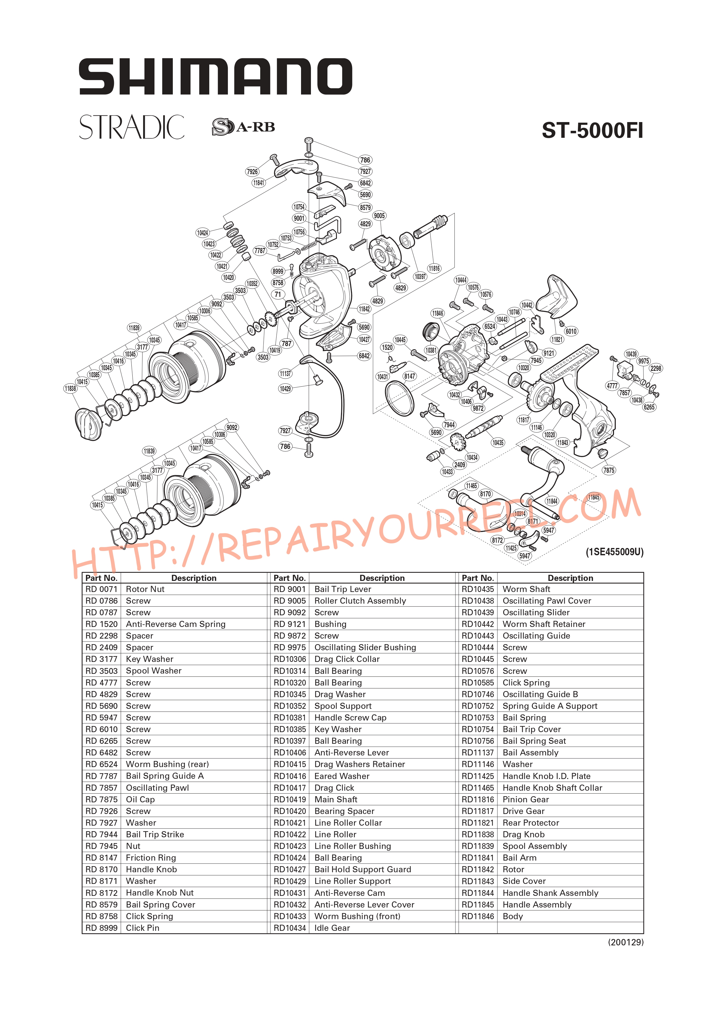 Exploded view of Shimano STRADIC 5000FI (2008)
