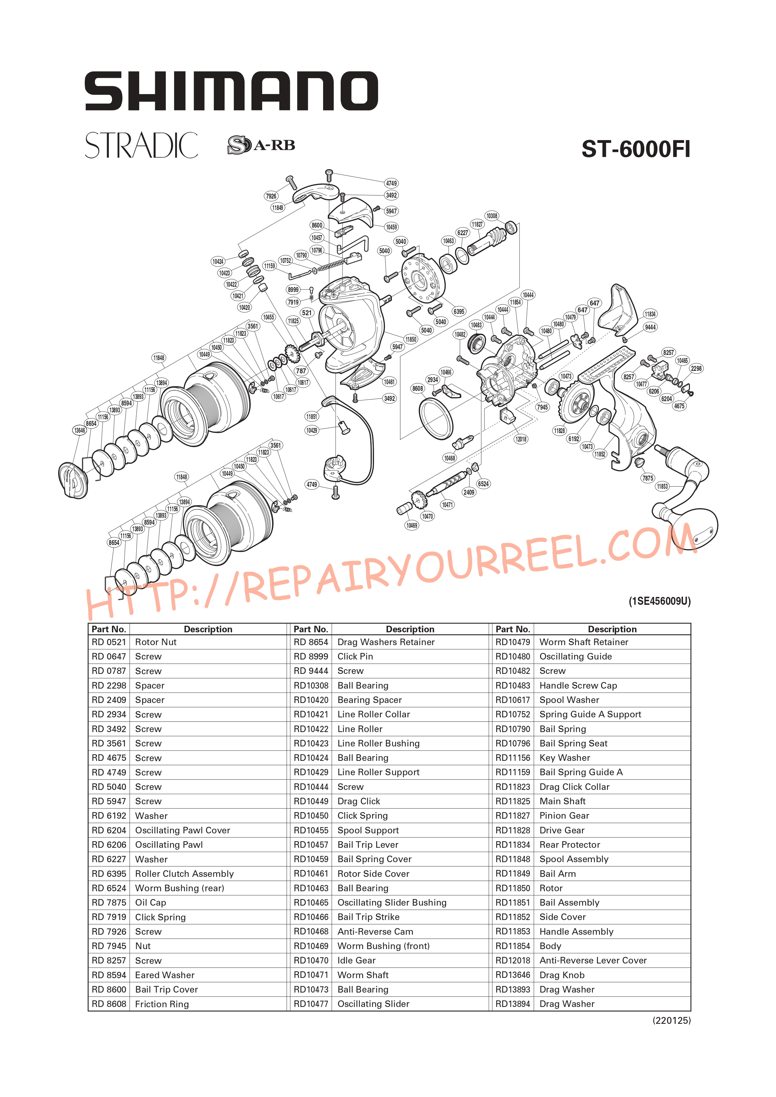 Exploded view of Shimano STRADIC 6000FI (2008)