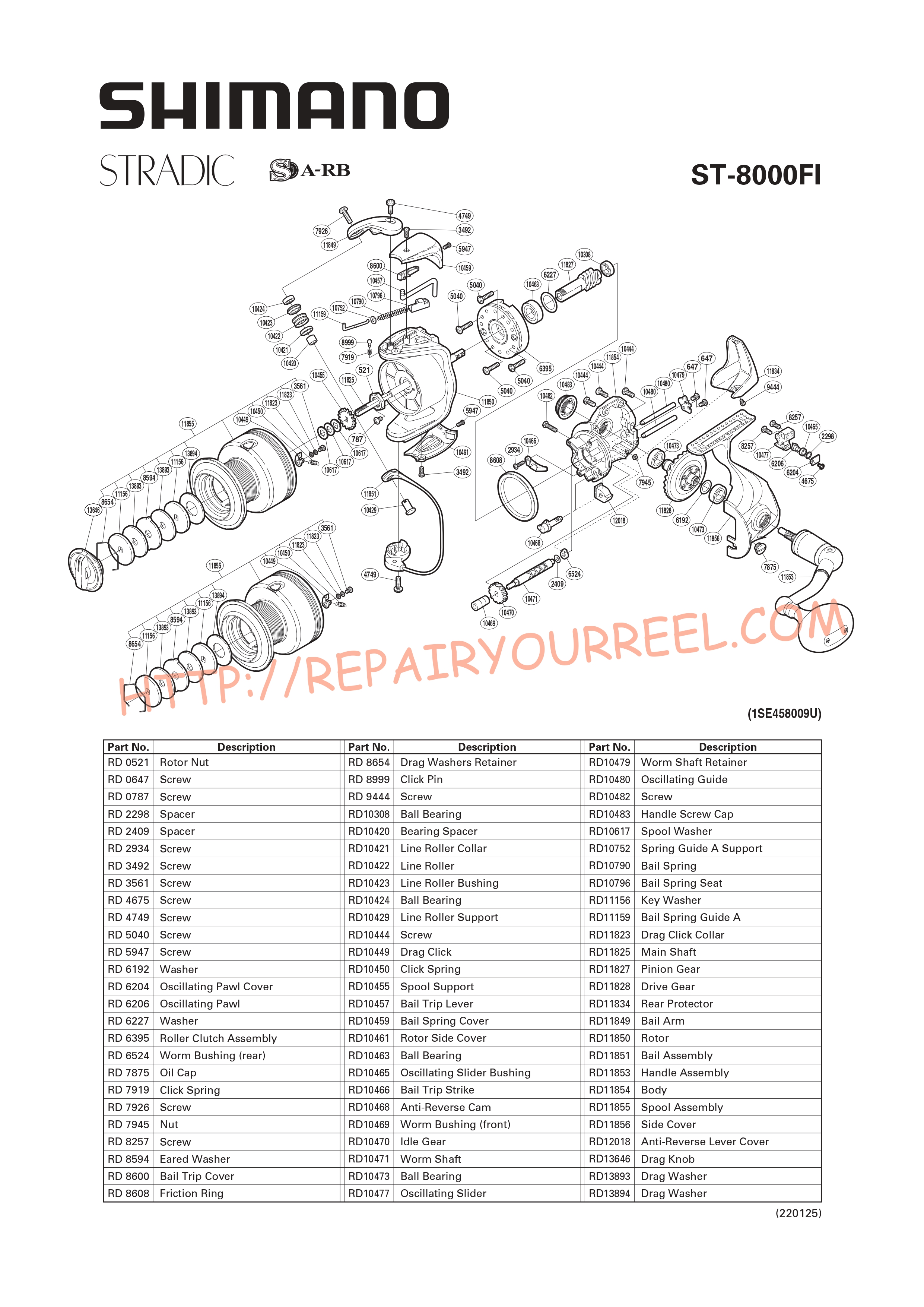Exploded view of Shimano STRADIC 8000FI (2008)