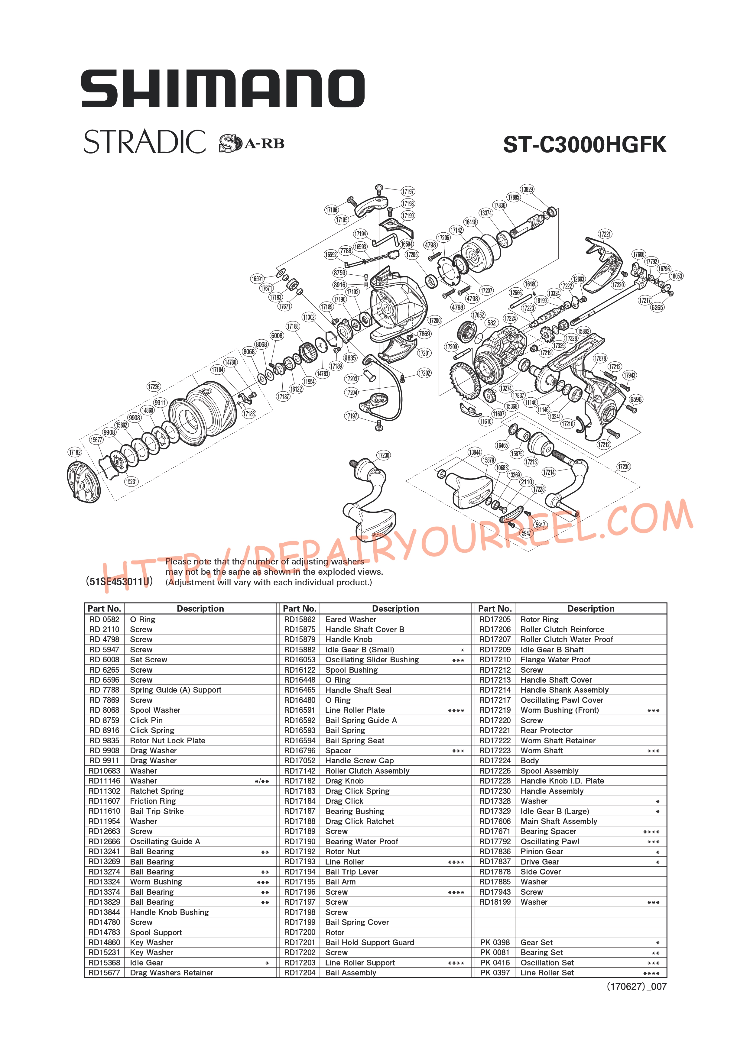 Exploded view of Shimano STRADIC C3000HGFK (2015)