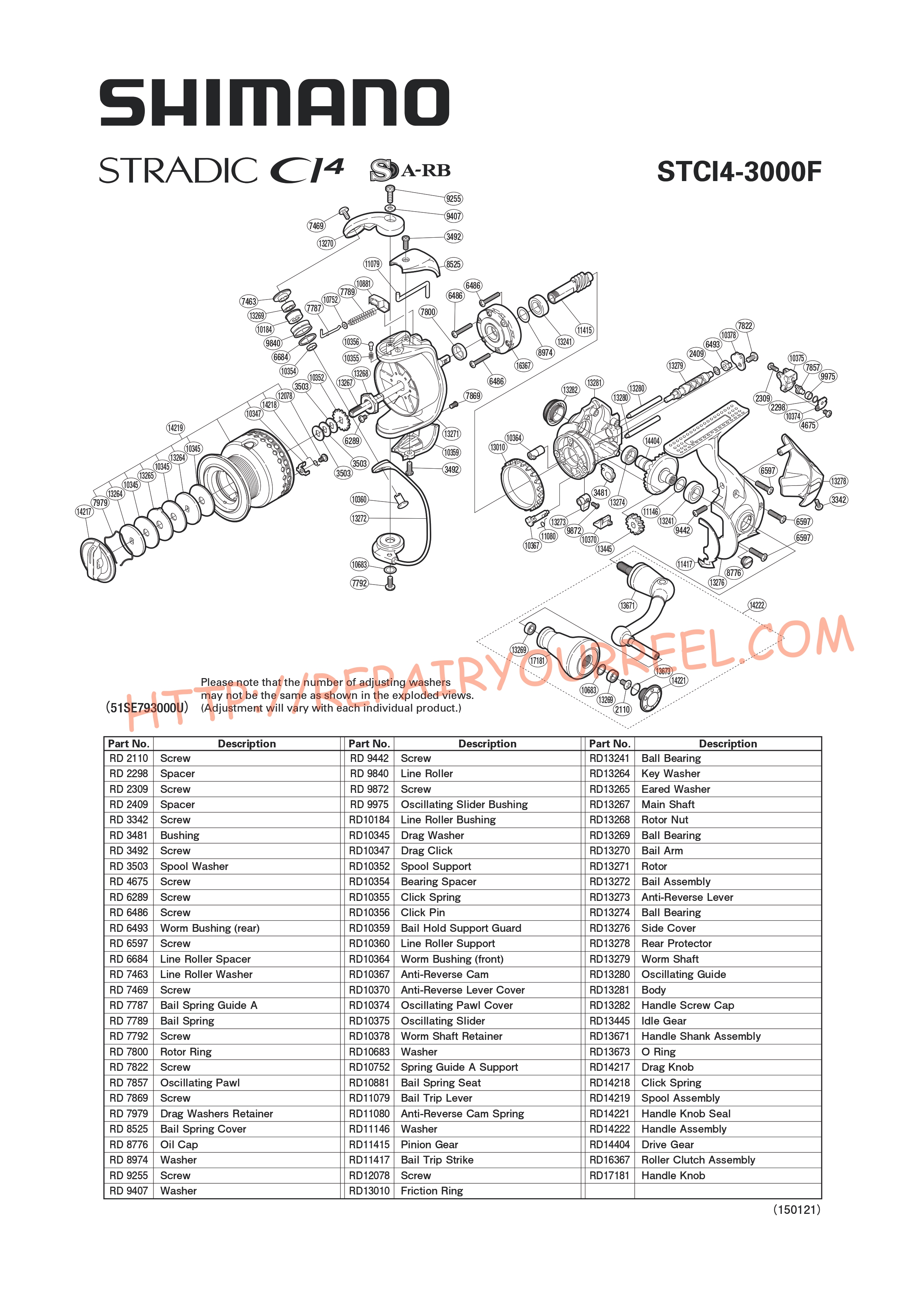 Exploded view of Shimano STRADIC CI43000F (2011)