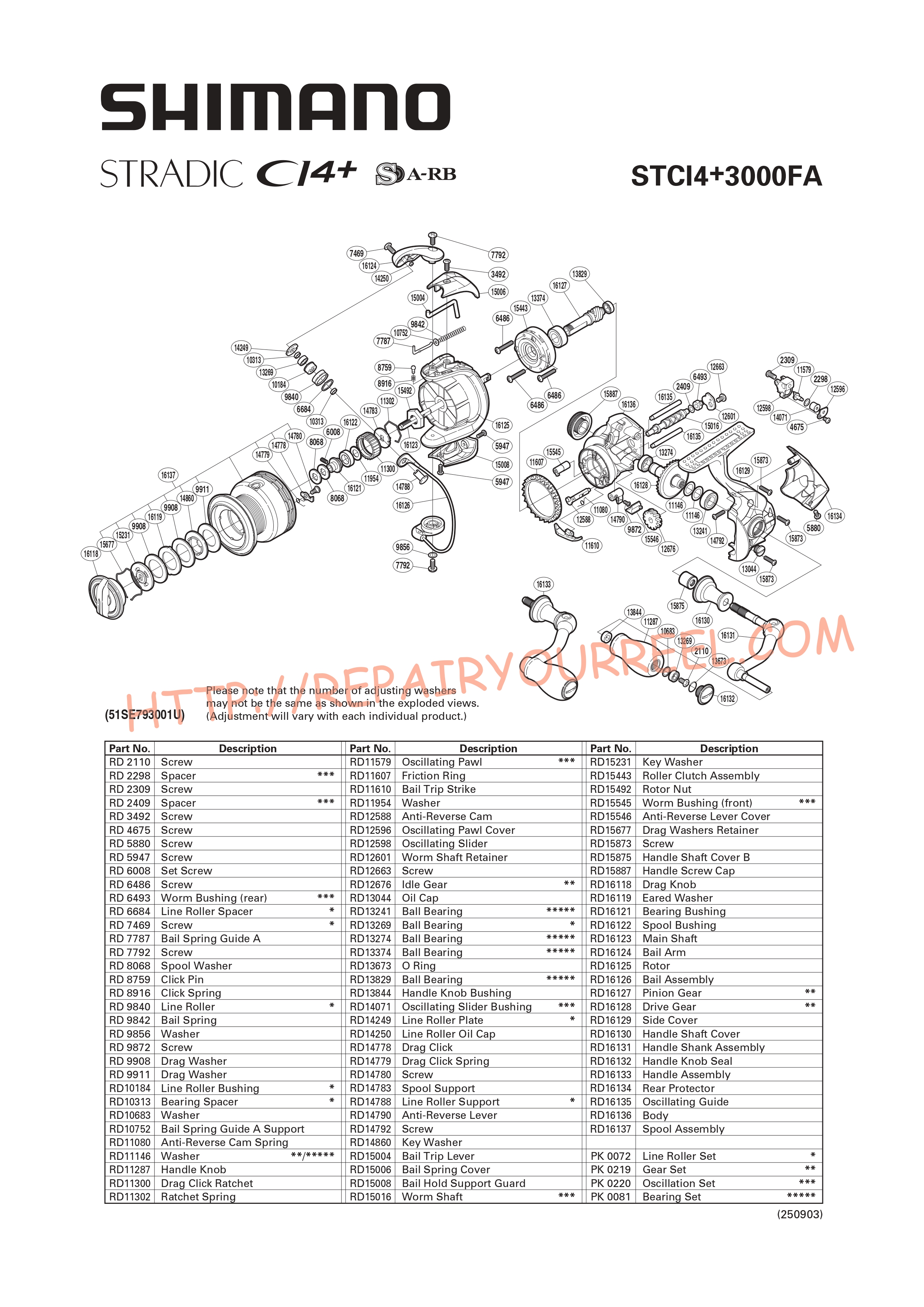 Exploded view of Shimano STRADIC CI43000FA (2014)