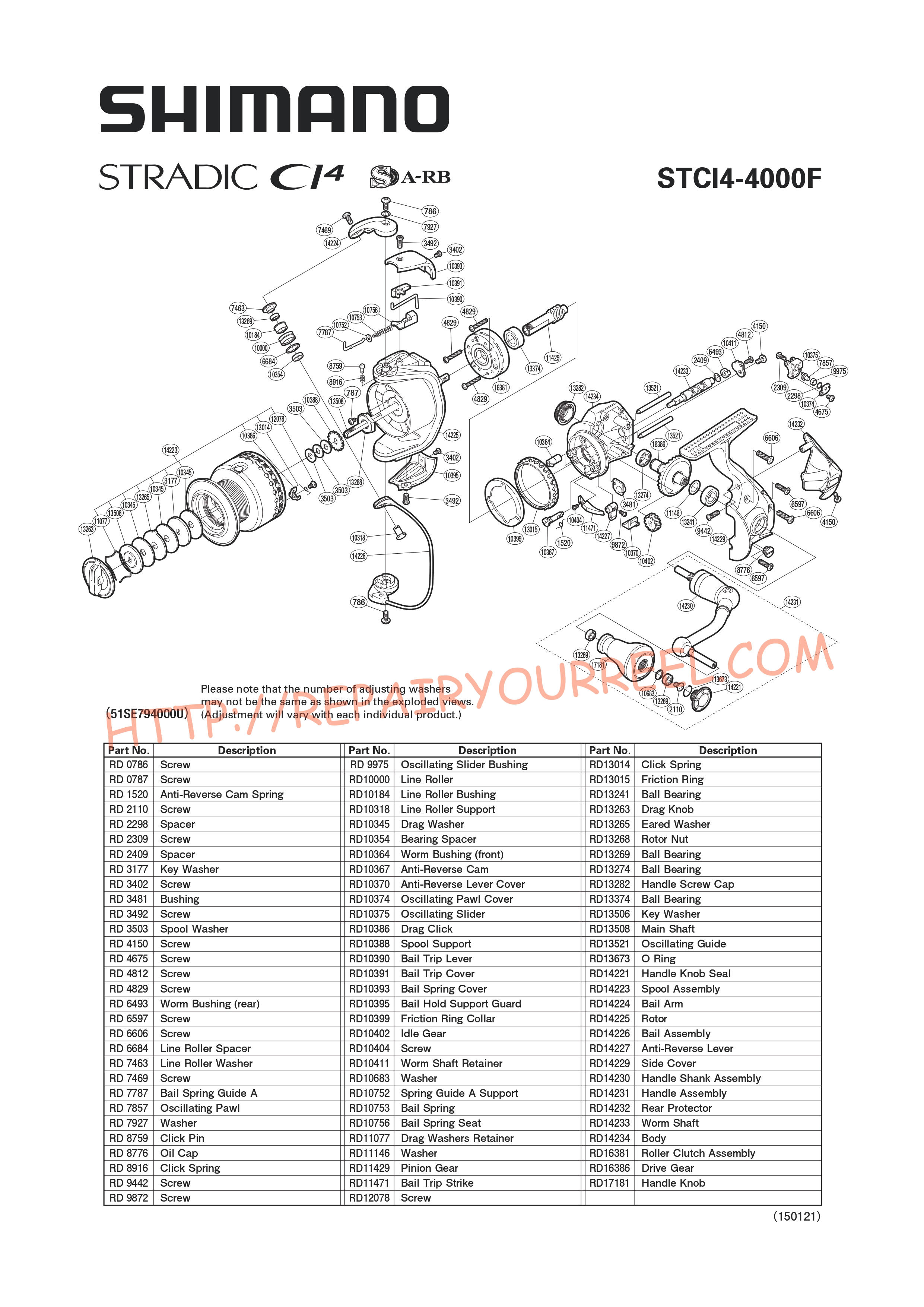 Exploded view of Shimano STRADIC CI44000F (2011)