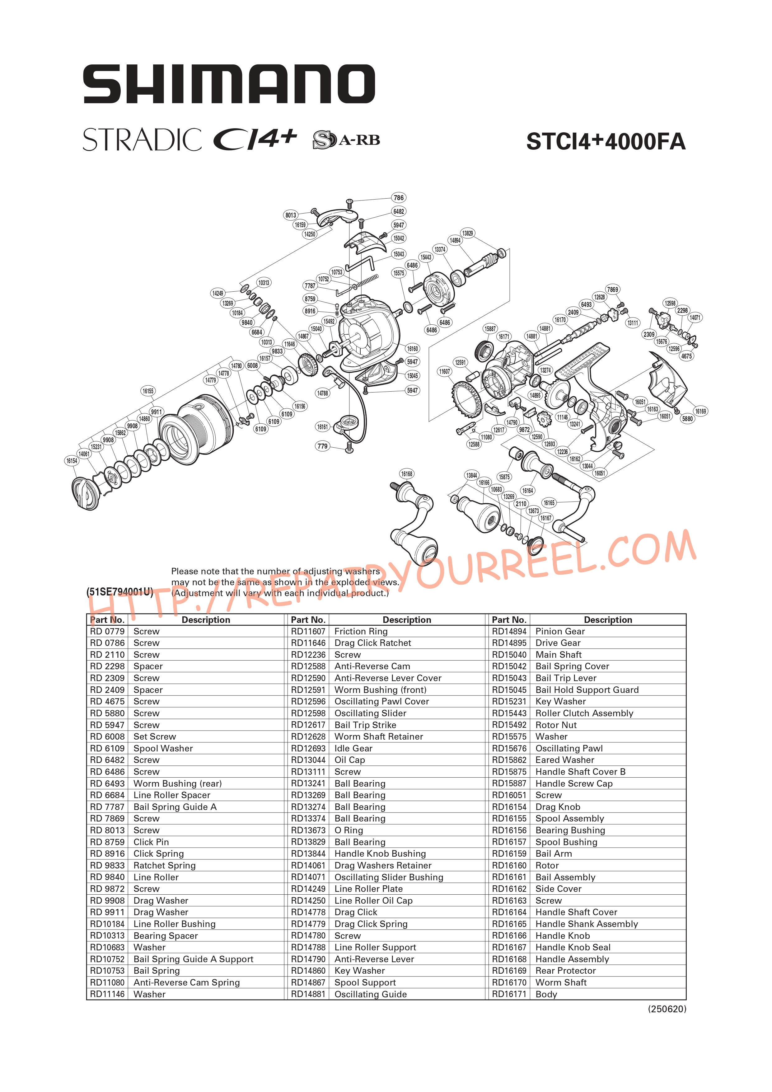 Exploded view of Shimano STRADIC CI44000FA (2014)