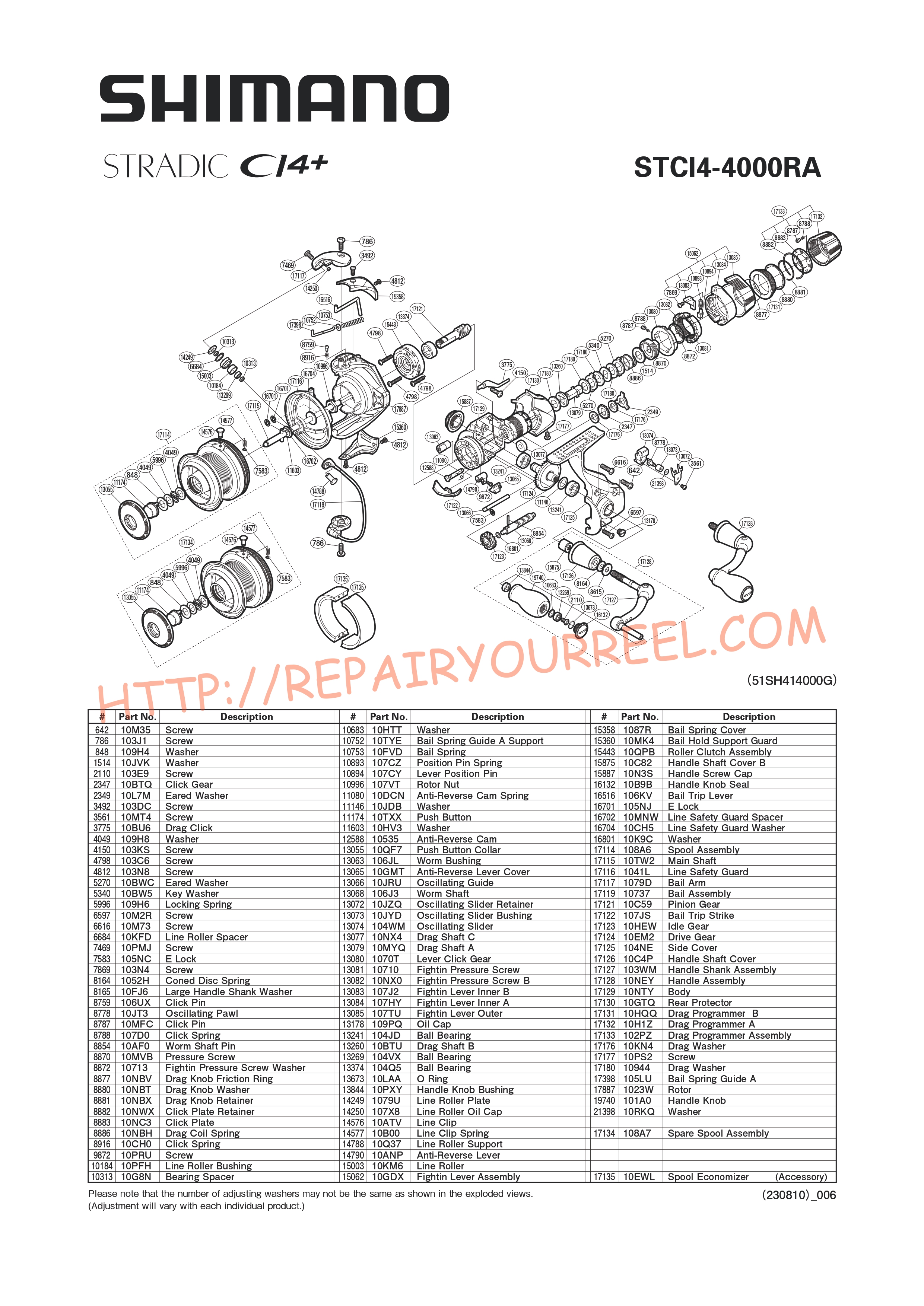Exploded view of Shimano STRADIC CI44000RA (2015)