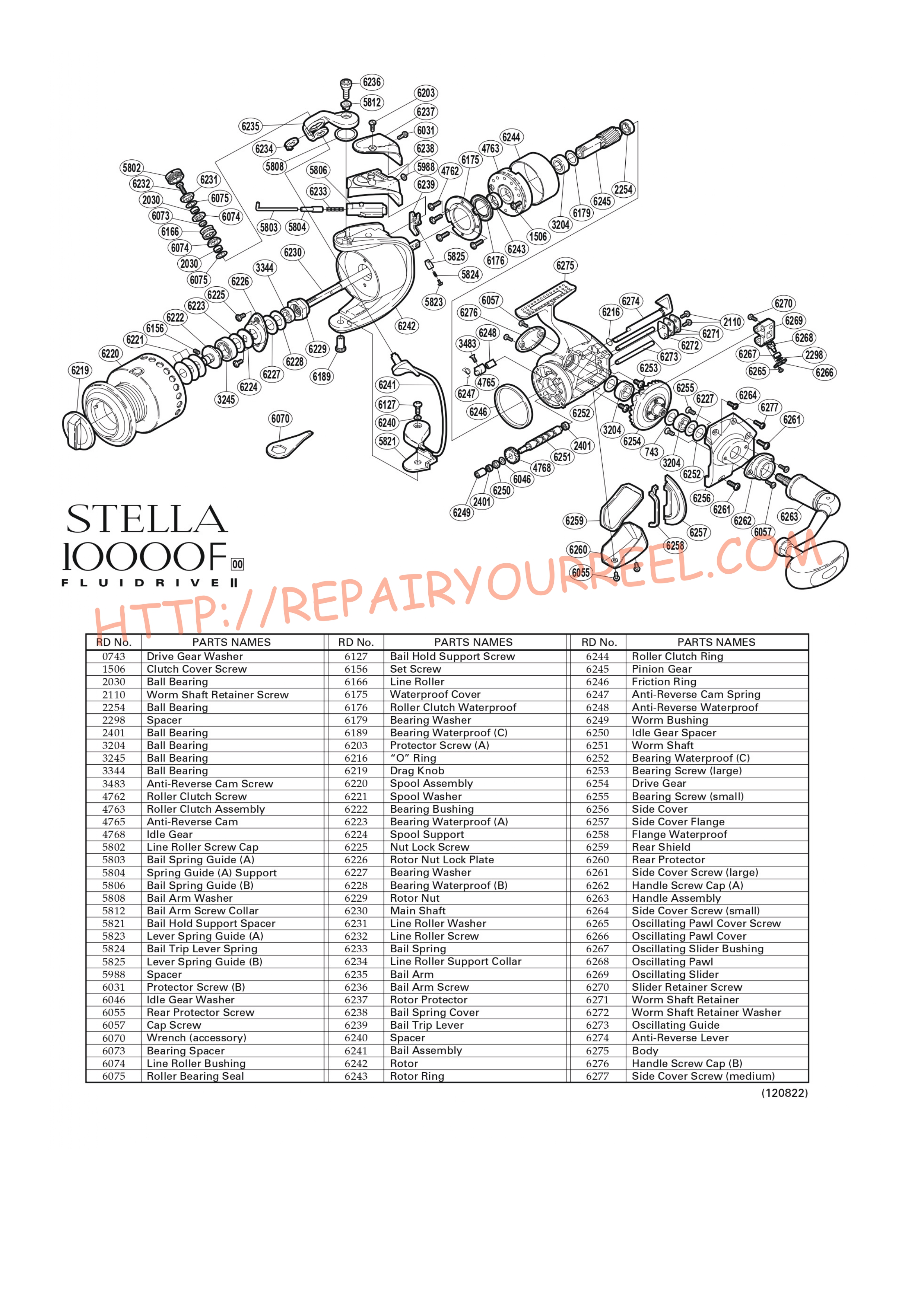 Exploded view of Shimano STELLA 10000F (2000)