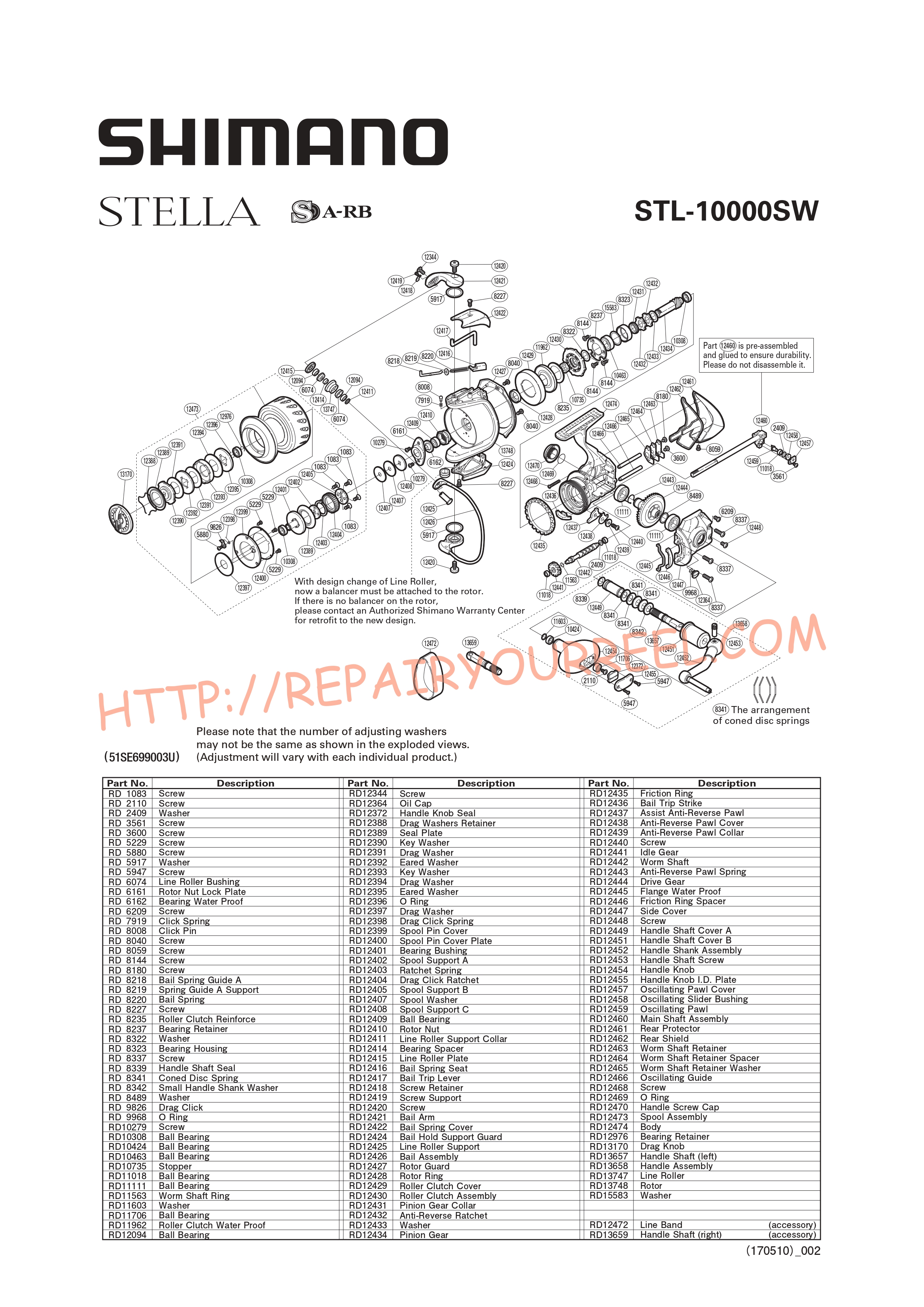 Exploded view of Shimano STELLA 10000SW (2009)