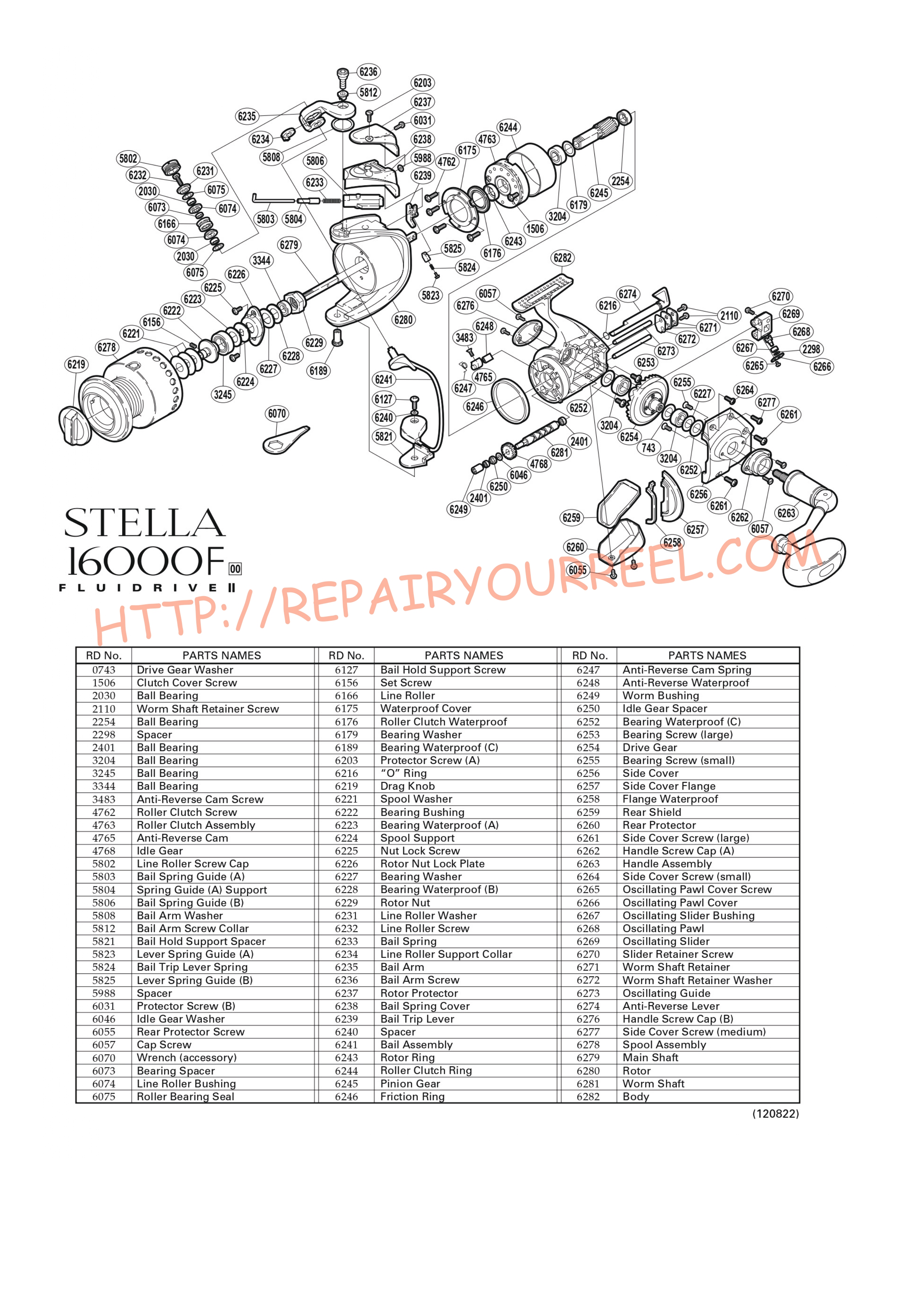 Exploded view of Shimano STELLA 16000F (2000)