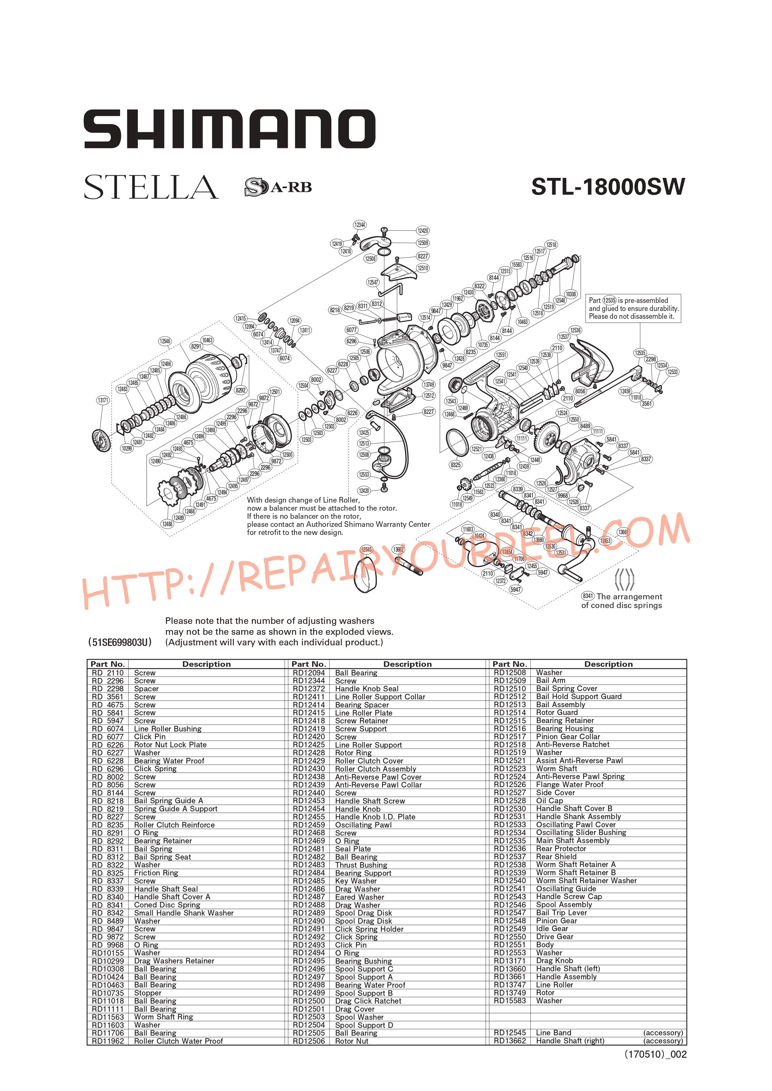 Exploded view of Shimano STELLA 18000SW (2009)