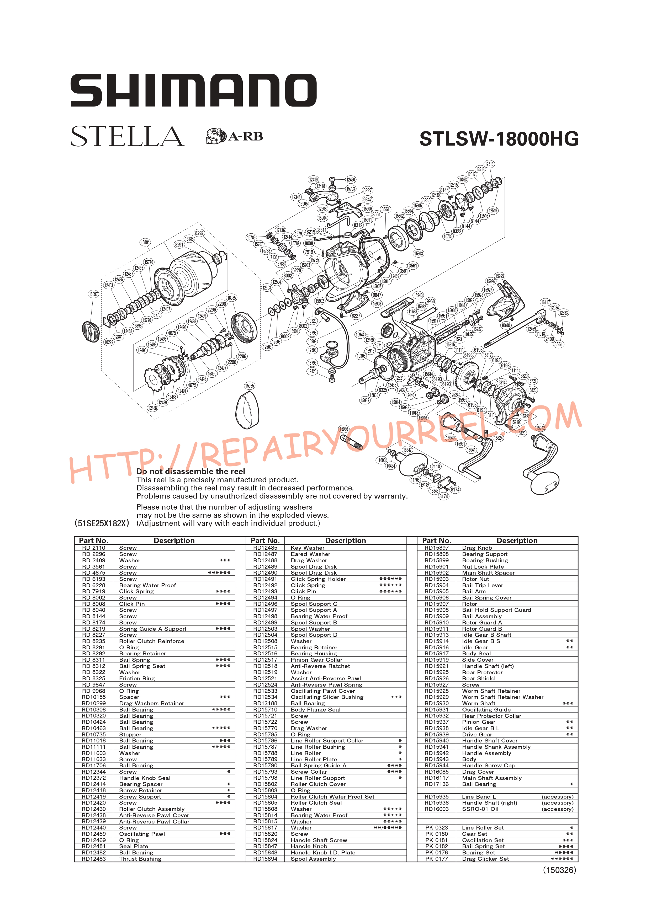 Exploded view of Shimano STELLA STL18000SWBHG