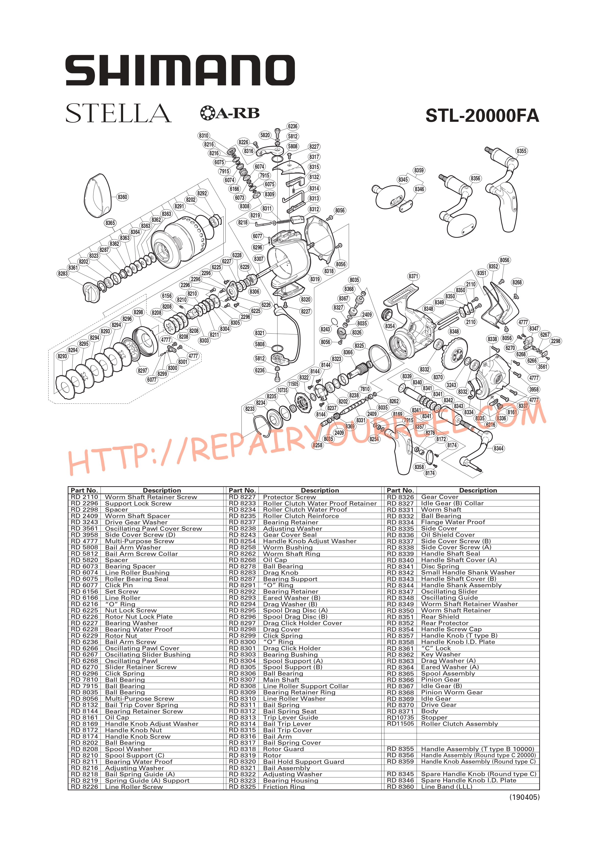 Exploded view of Shimano STELLA 20000FA (2003)