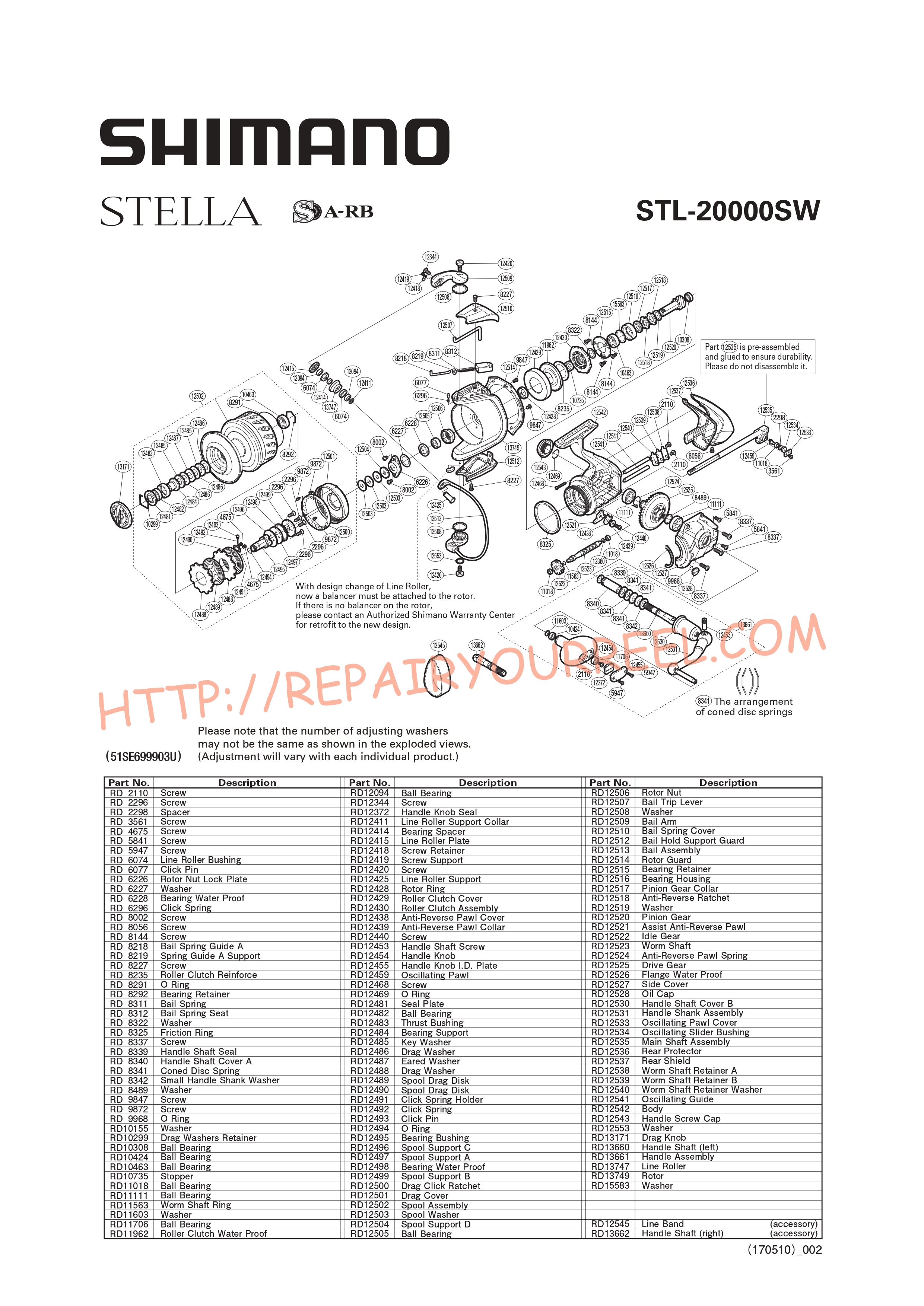Exploded view of Shimano STELLA 20000SW (2009)