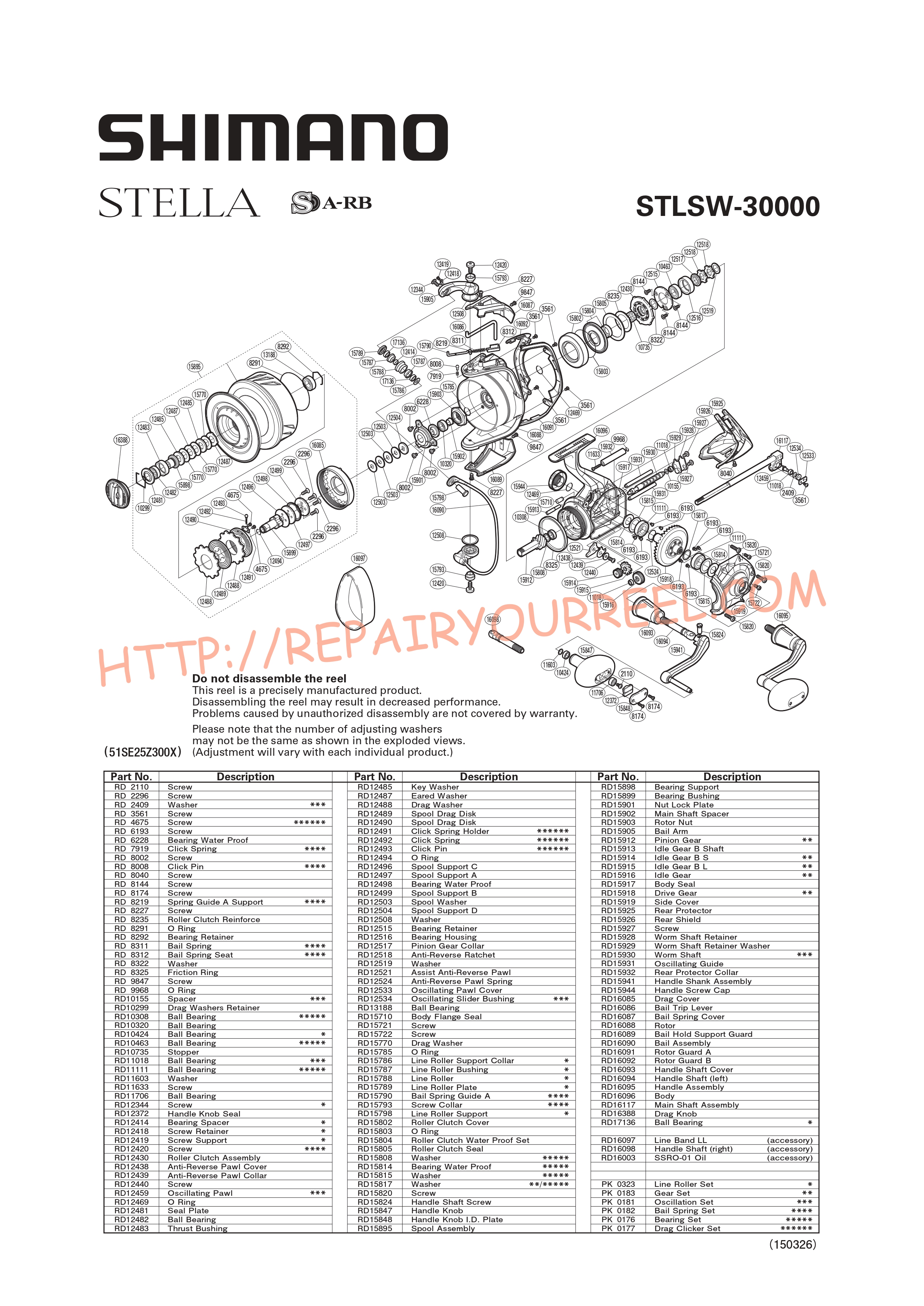 Exploded view of Shimano STELLA STL30000SWB