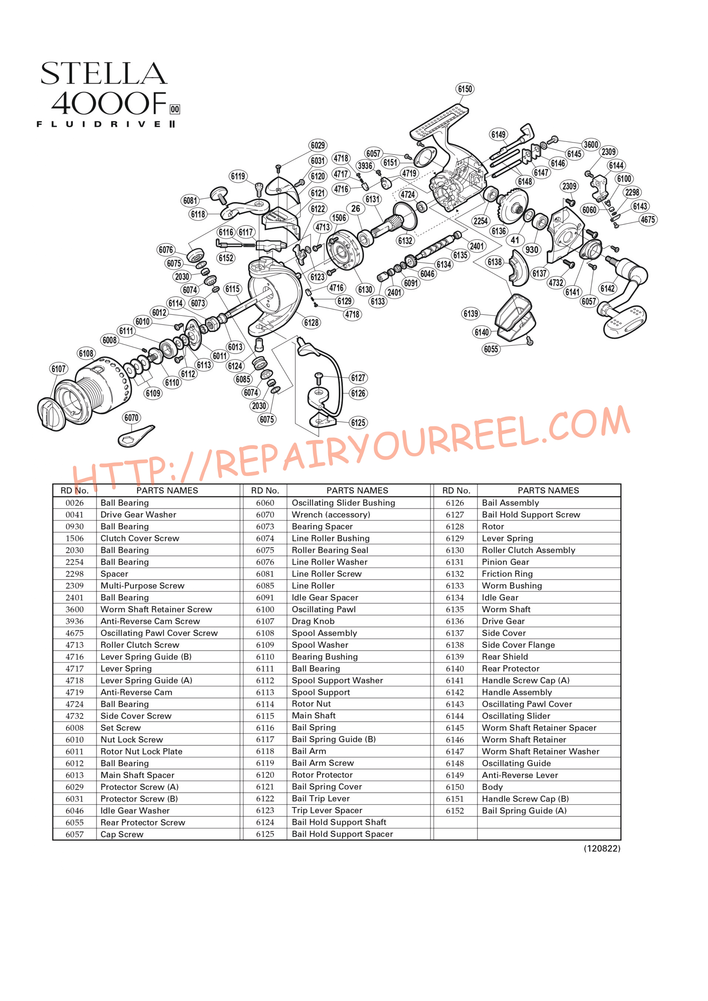 Exploded view of Shimano STELLA 4000F (2000)