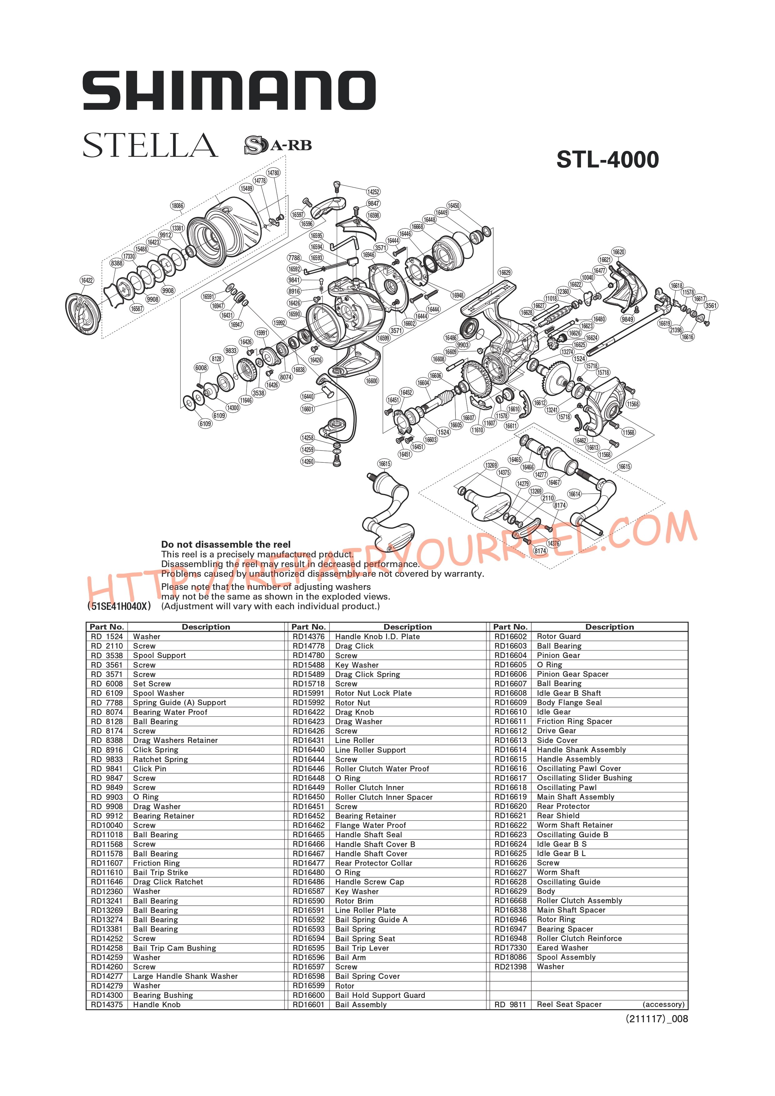 Exploded view of Shimano STELLA 4000FI (2014)