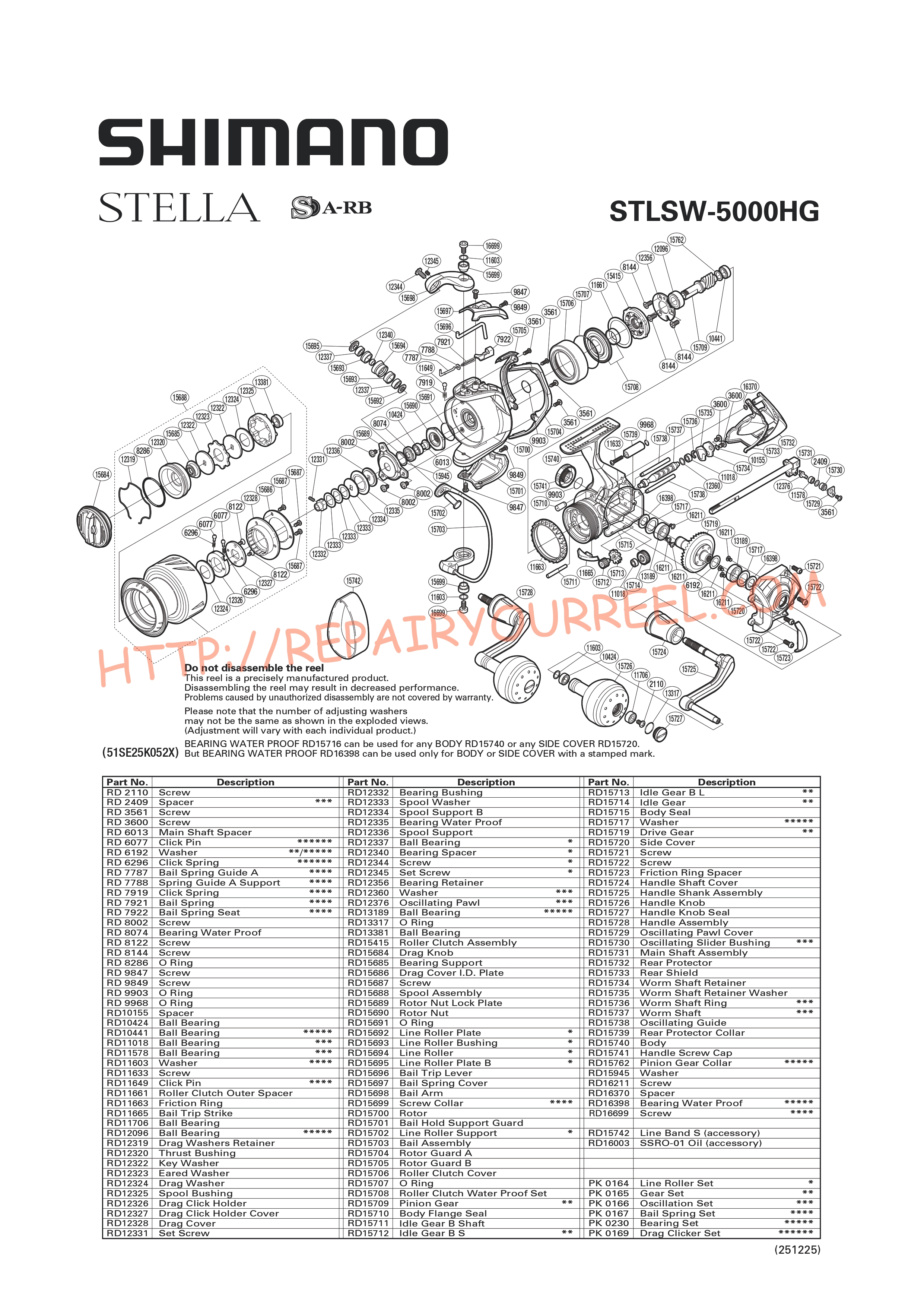 Exploded view of Shimano STELLA STL5000SWBHG
