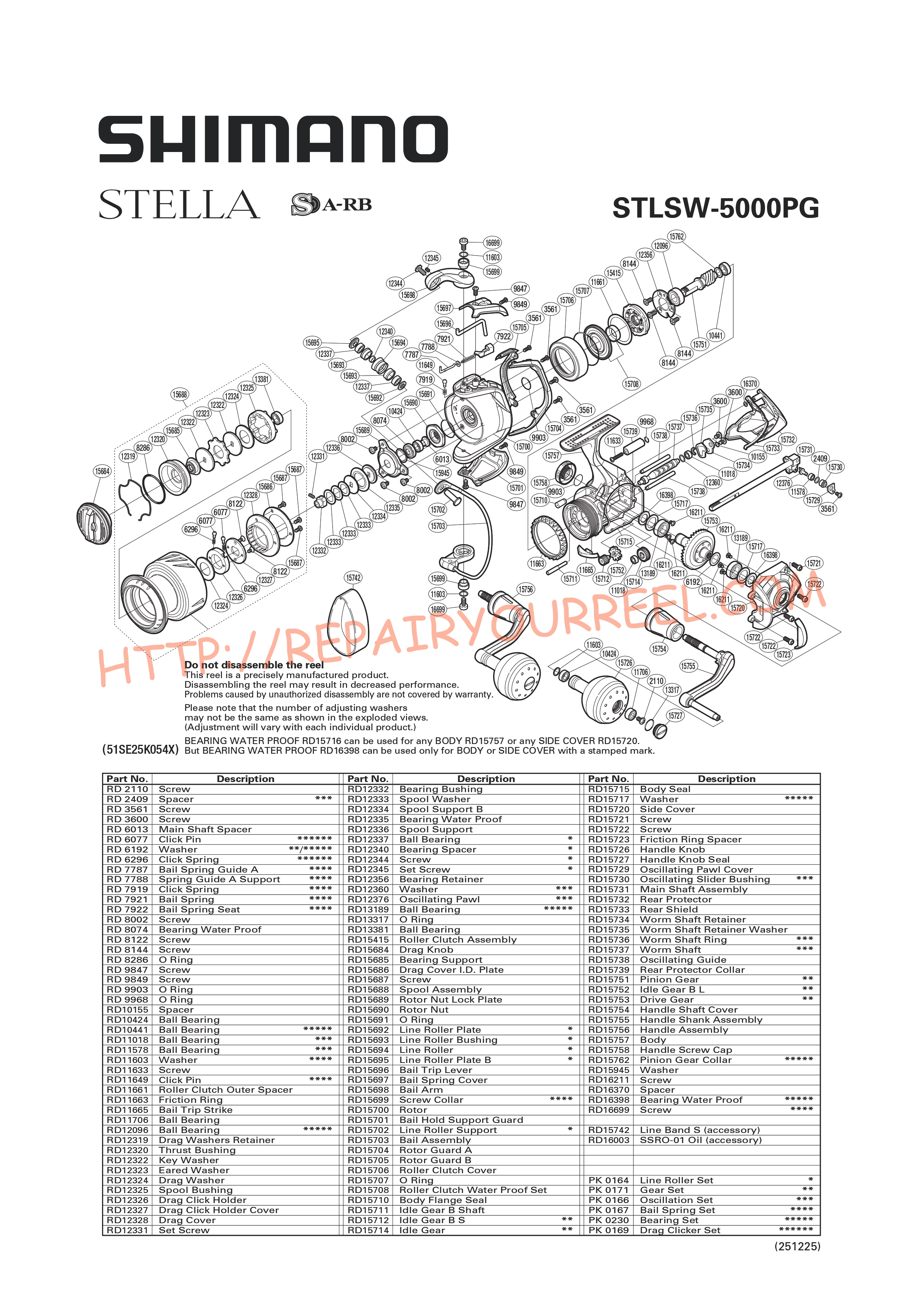 Exploded view of Shimano STELLA STL5000SWBPG