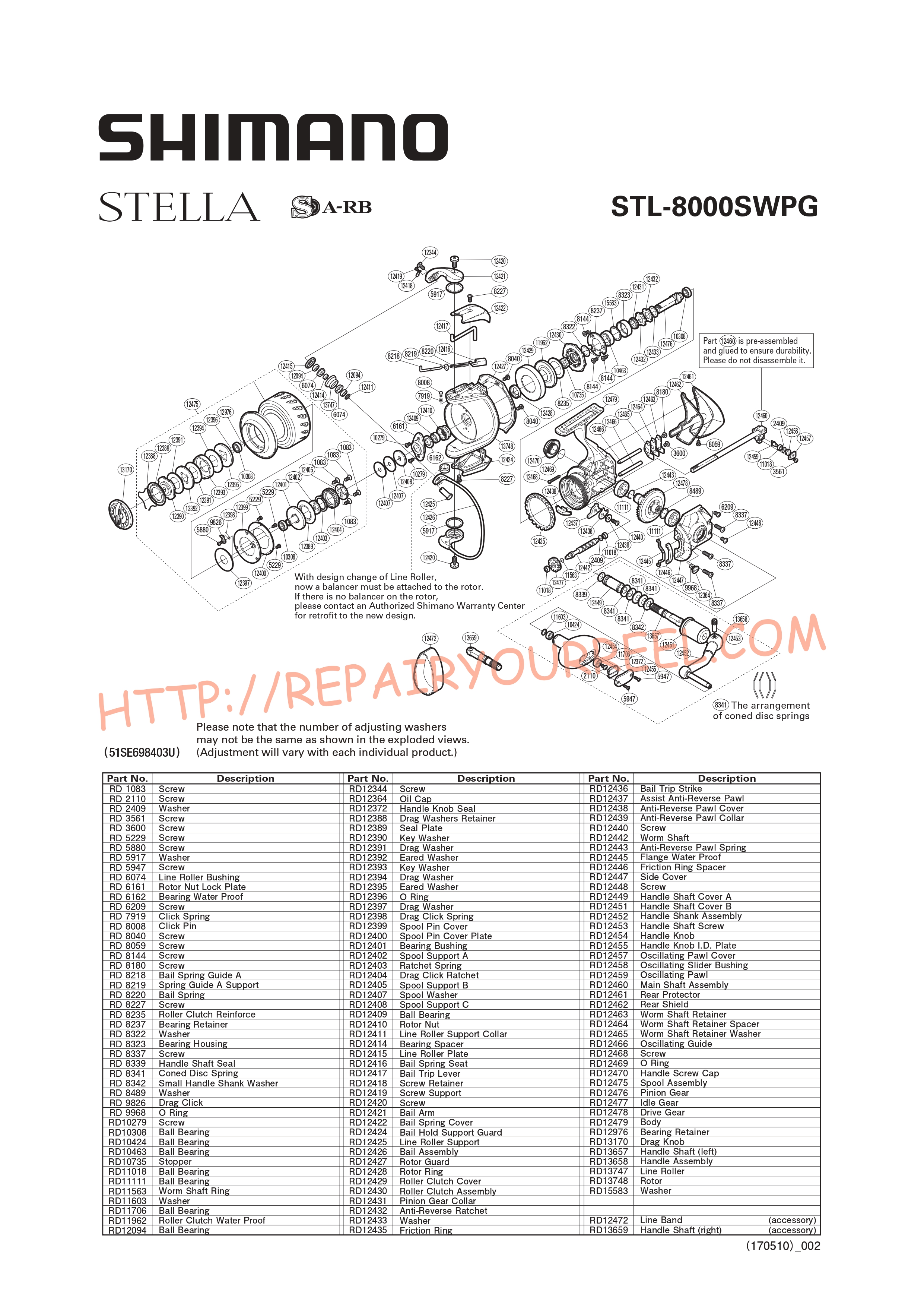 Exploded view of Shimano STELLA 8000SWPG (2009)