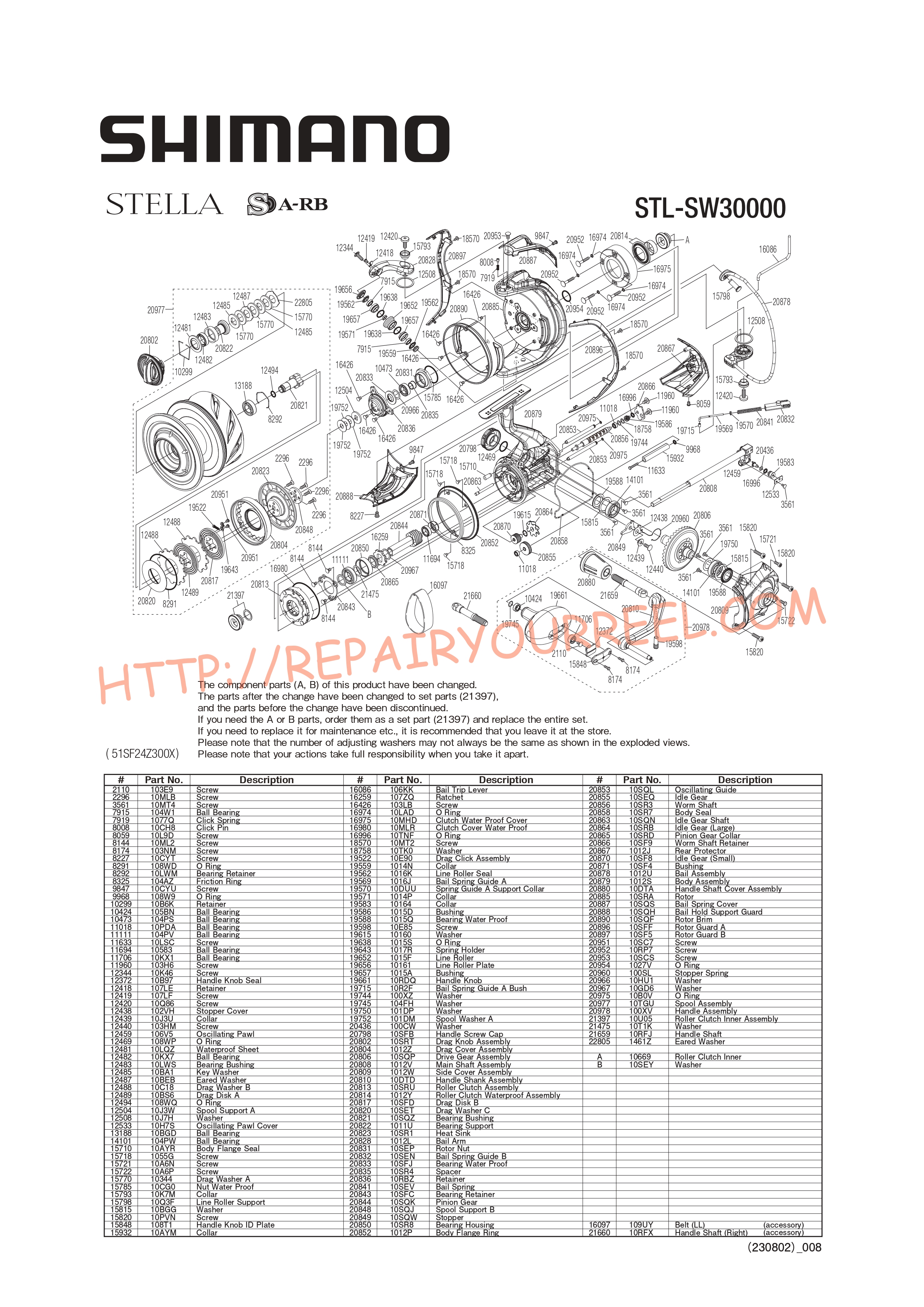 Exploded view of Shimano STELLA STLSW30000C