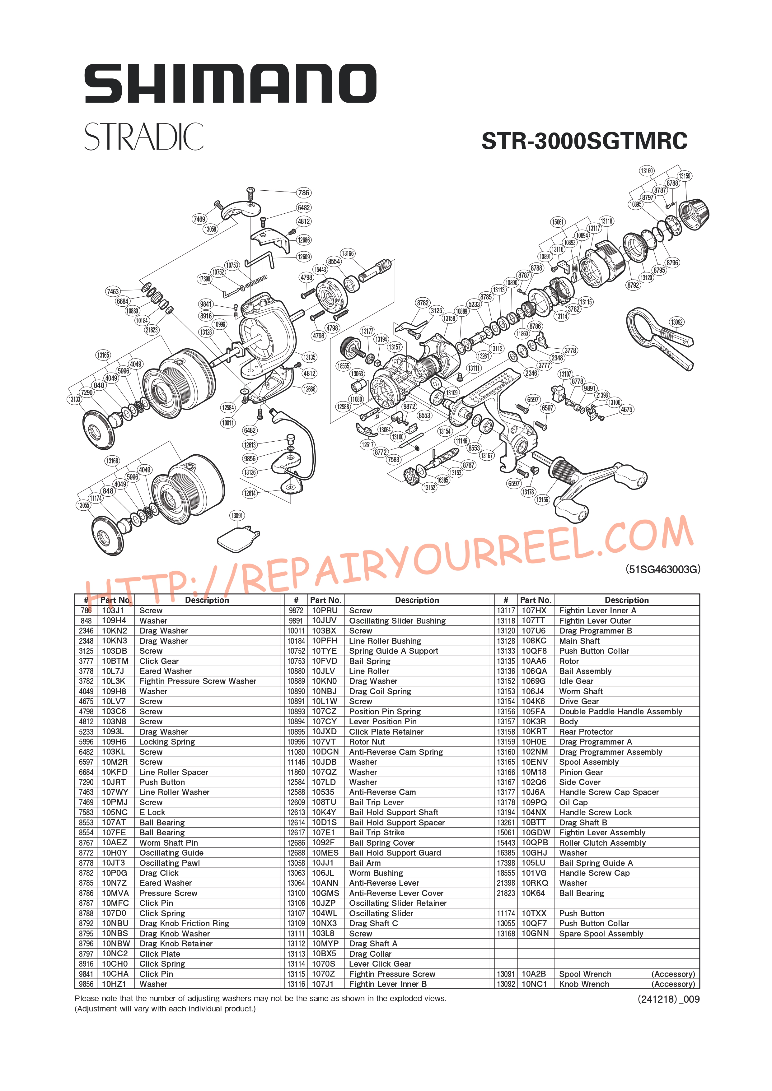 Exploded view of Shimano STRADIC 3000SGTMRC (2010)